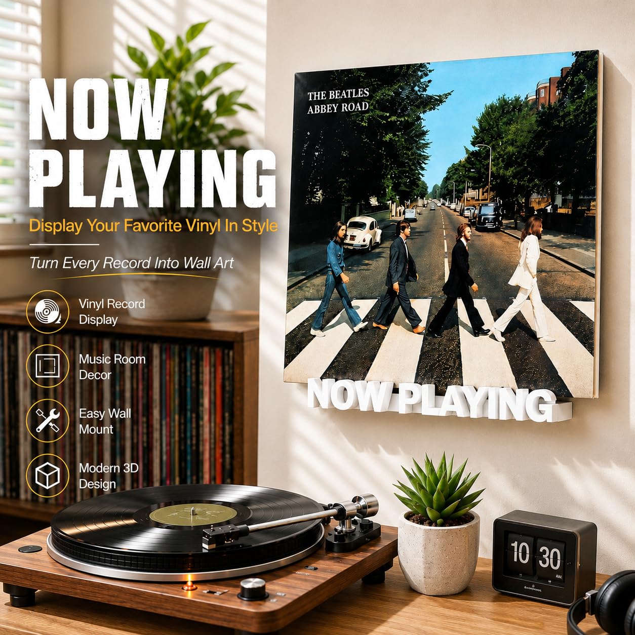 WPESI Now Playing Vinyl Record Stand, Wall Mount Display for Albums - Hanging Record Storage Holder (White)