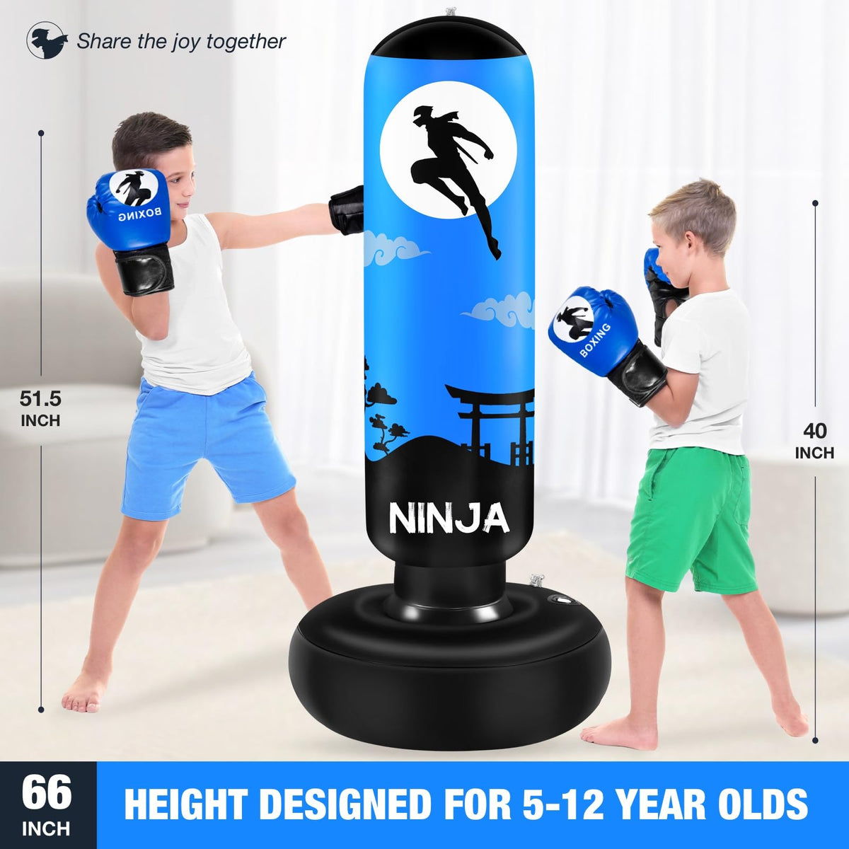 Punching Bag for Kids, Kids Boxing Set with Boxing Gloves 66" Large Inflatable Punching Bag,Gifts for Boys & Girls Age 5-12 for Practicing Karate,