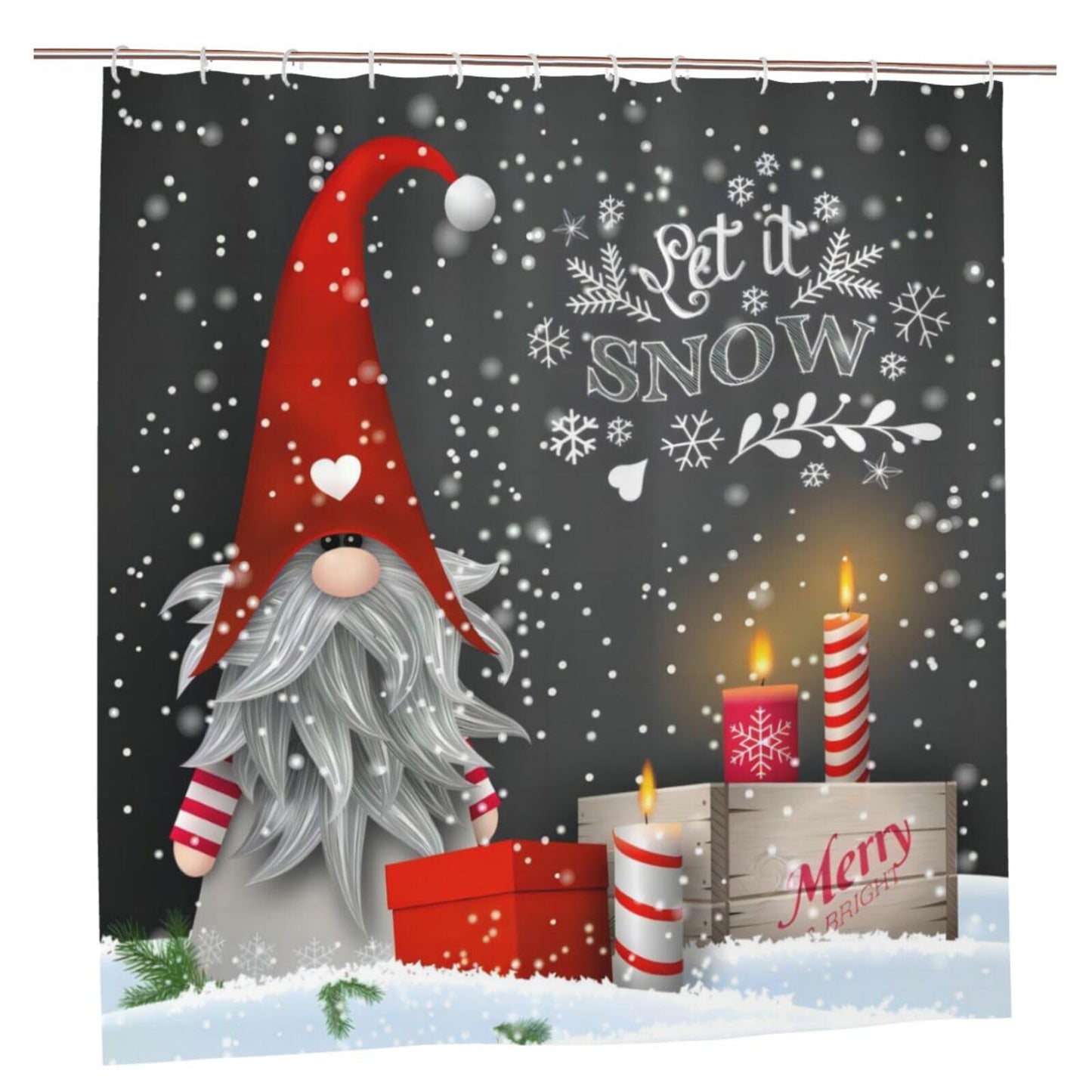 YUAOEUR Christmas Shower Curtain Cute Gnome Waterproof Bathroom Shower Curtain with 12 Hooks Christmas Decorations Bathroom Decor 72"X72"