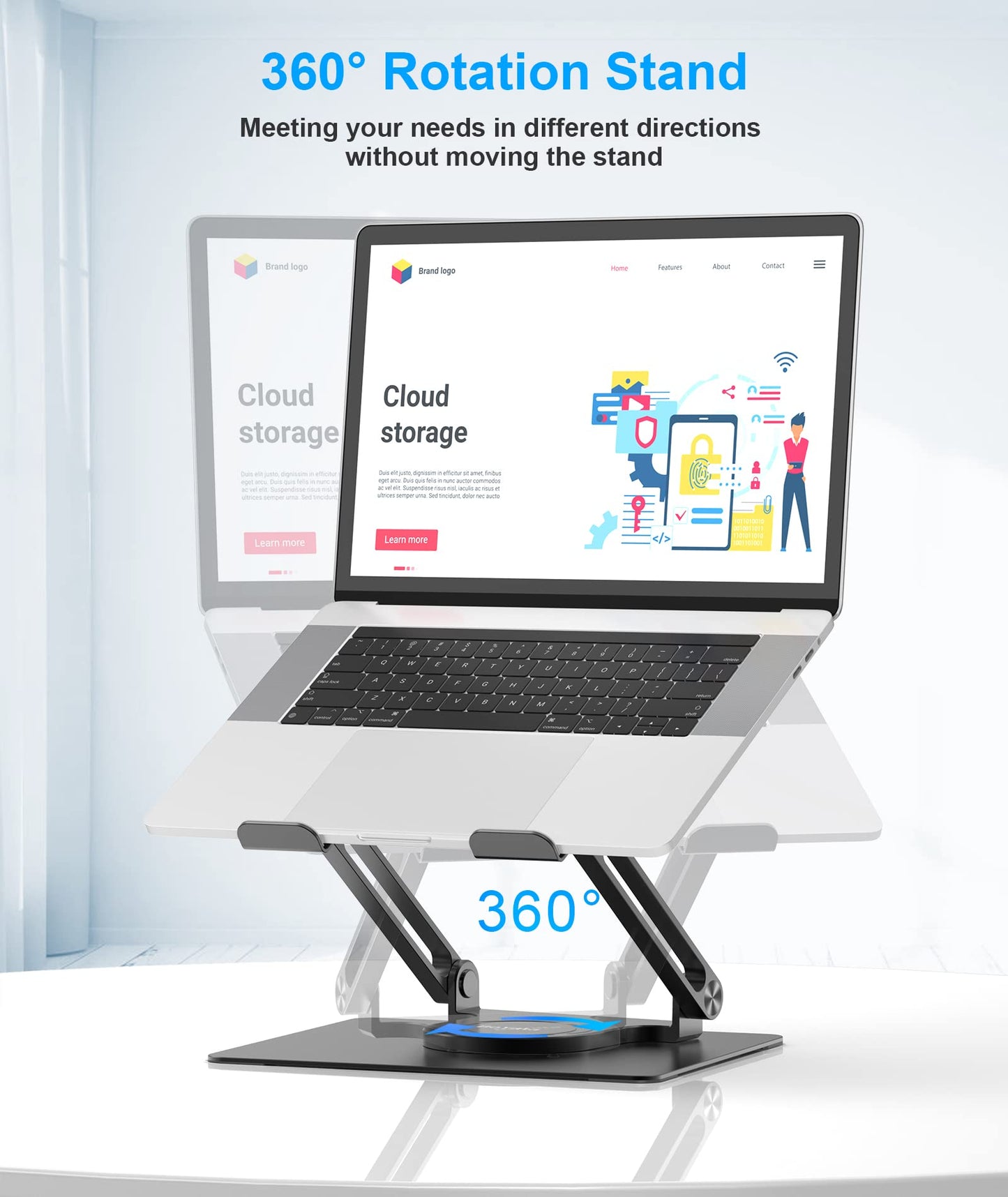 BoYata Laptop Stand for Desk, Adjustable Computer Stand with 360 Rotating Base, Ergonomic Foldable Laptop Riser Holder Compatible with All MacBook