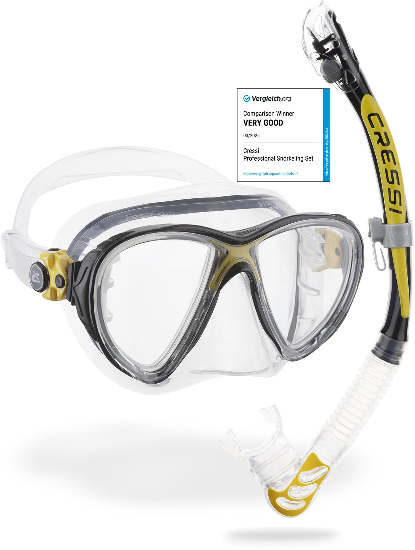 Cressi Big Eyes Evolution Plus Kappa Ultra Dry Combo Diving Set (Made in Italy), Clear/Yellow