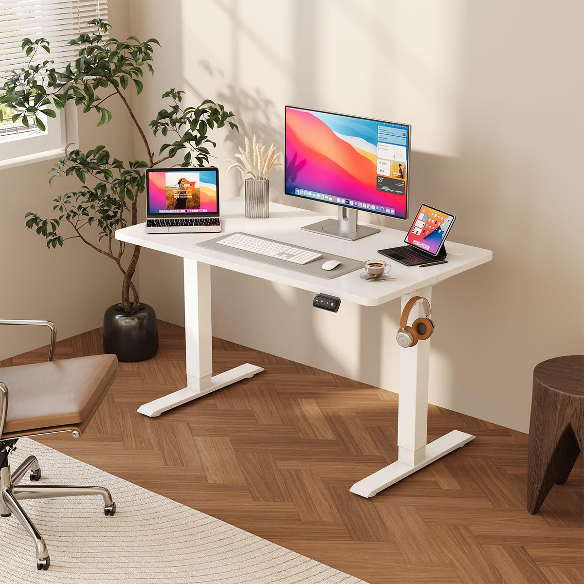 JUMMICO Electric Standing Desk 100 x 60 cm Home Office Height Adjustable Desk, Computer Lift Table with Smart Panel