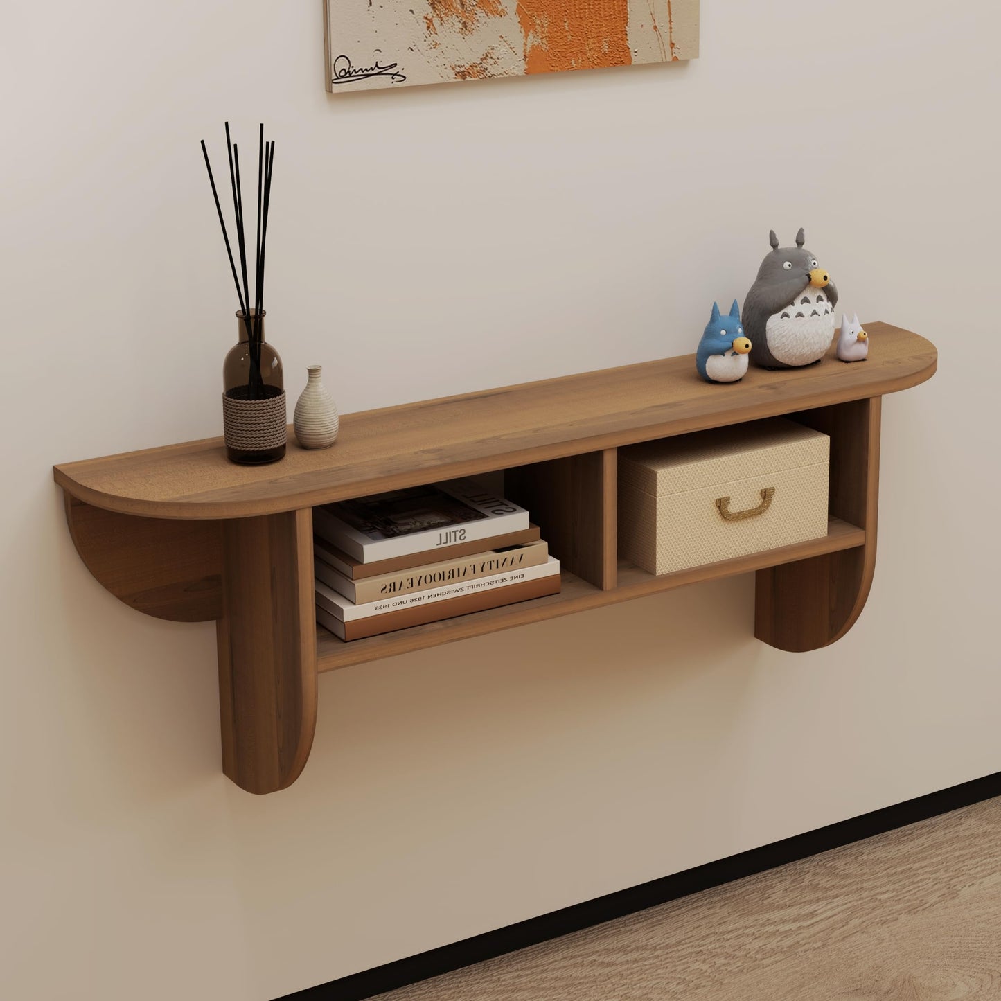 Pmnianhua Floating Solid Wood Console Table, Wall Mounted Narrow Entryway Table with Storage Shelf