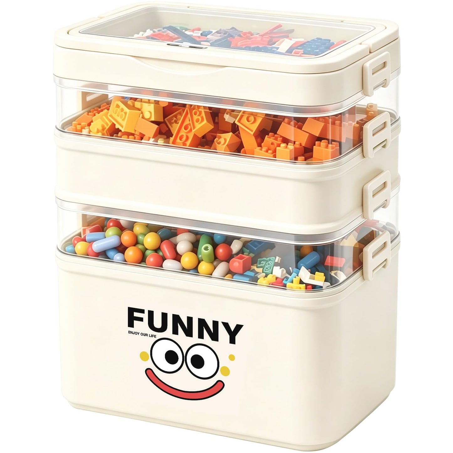 5 Layer Storage Box with Lid, Plastic Stackable Box with Handle, White
