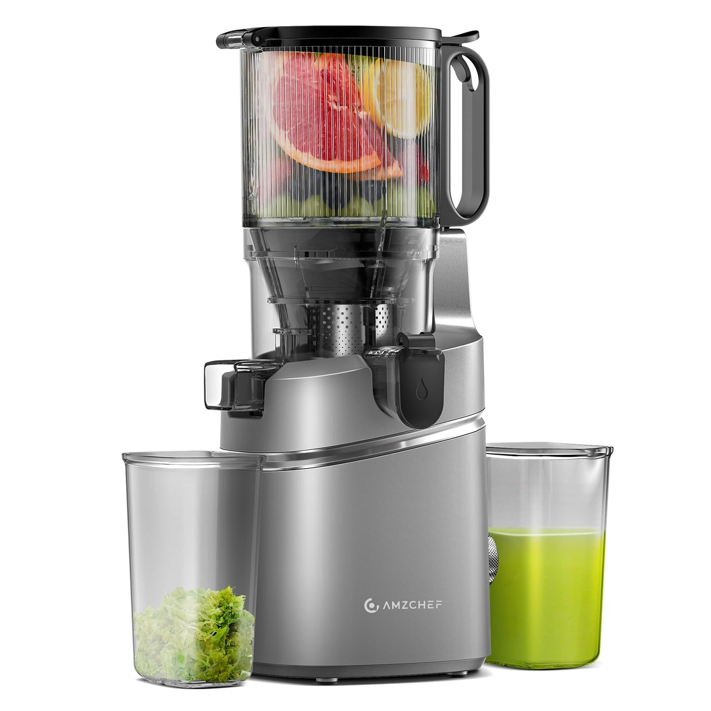 AMZCHEF Automatic Cold Press Juicer Machines 250W Free Your Hands -145MM Opening and 2L Capacity Slow Juicers for Whole Fruit and Vegetable, with