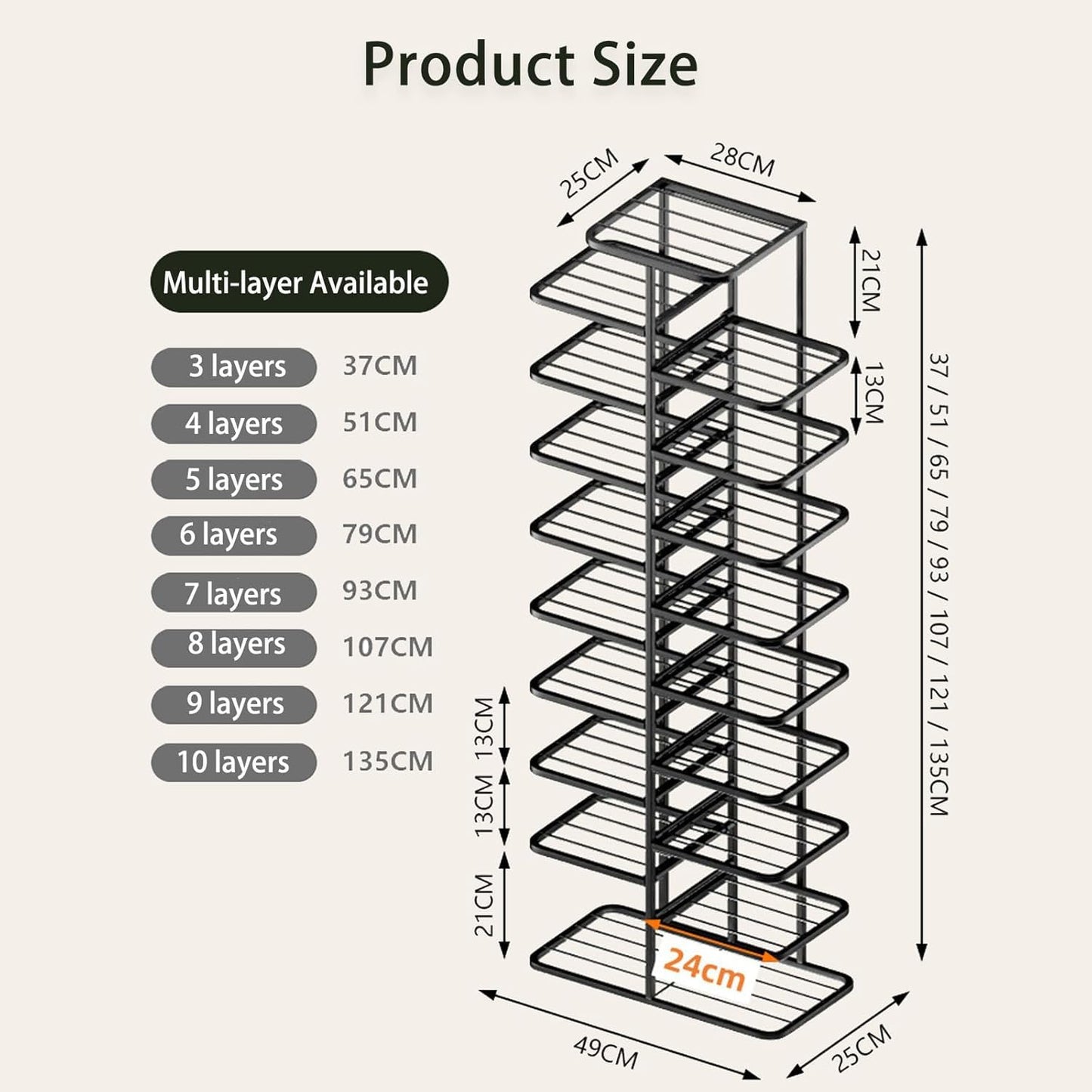 YOUSIS Vertical Shoe Rack Gold Metal, Multi Tier Shoe Storage Organizer