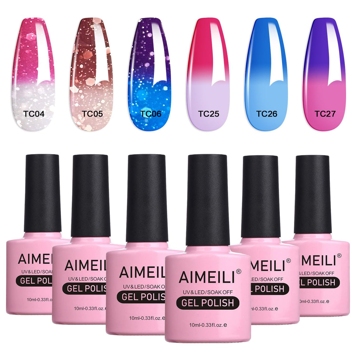 AIMEILI Gel Nail Polish Set Soak Off UV LED Temperature Colour Changing Chameleon Gel Polish Multicolour/Mix Colour/Combo Colour of 6pcs X 10ml - Gift