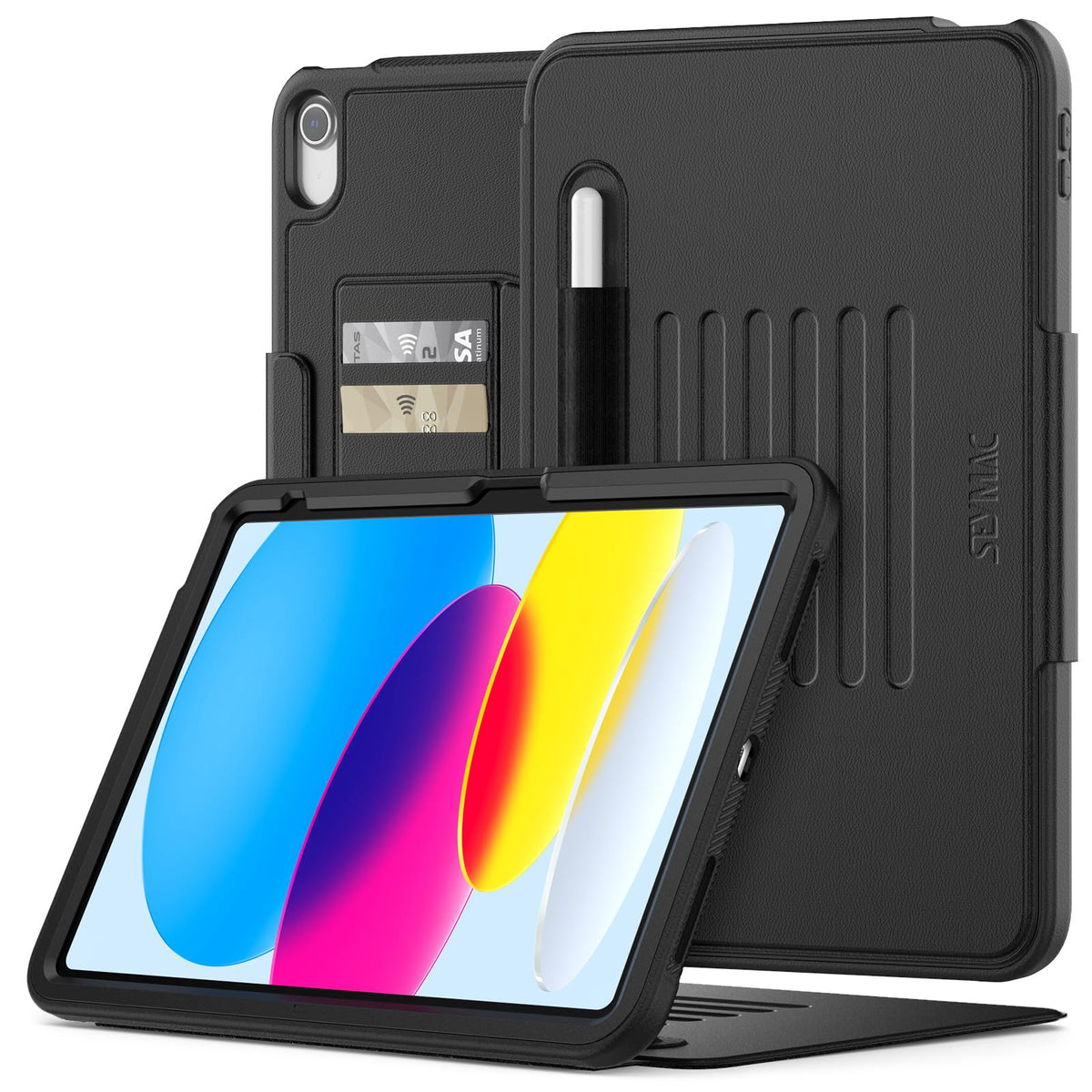SEYMAC Case for iPad 11th/10th Generation 2025/2022 (11/10.9 inch) A16, Shockproof Protective Cover with Auto Sleep/Wake Magnetic Smart, Card Slots,