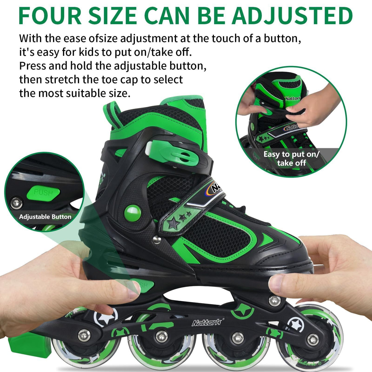 Nattork Adjustable Inline Skates for Kids with Light Up Wheel, Outdoor & Indoor Illuminating Blades Roller Skates for Boys and Girls, Beginners