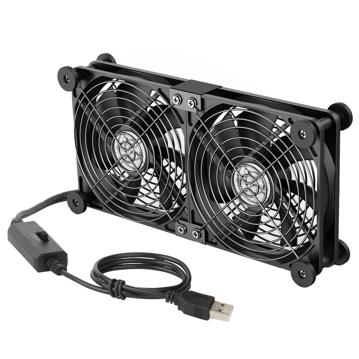 ELUTENG USB Fan 140mm 5V 2 in 1 with 3 Adjustable Speeds, Double USB Computer Fan 140mm PC Fan 14mm with 8 Shock Absorbent Feet for PS5 PS4/Laptop/TV
