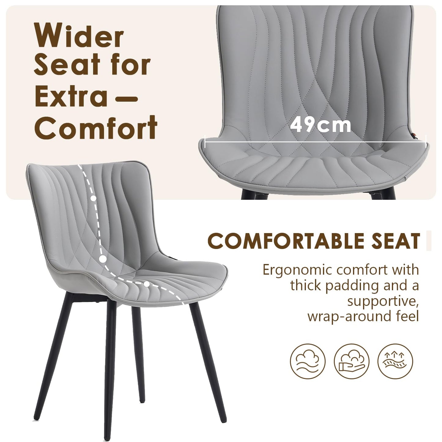 Kidol&Shellder Dining Chairs Set of 2, Modern Dining Room Chair, Grey
