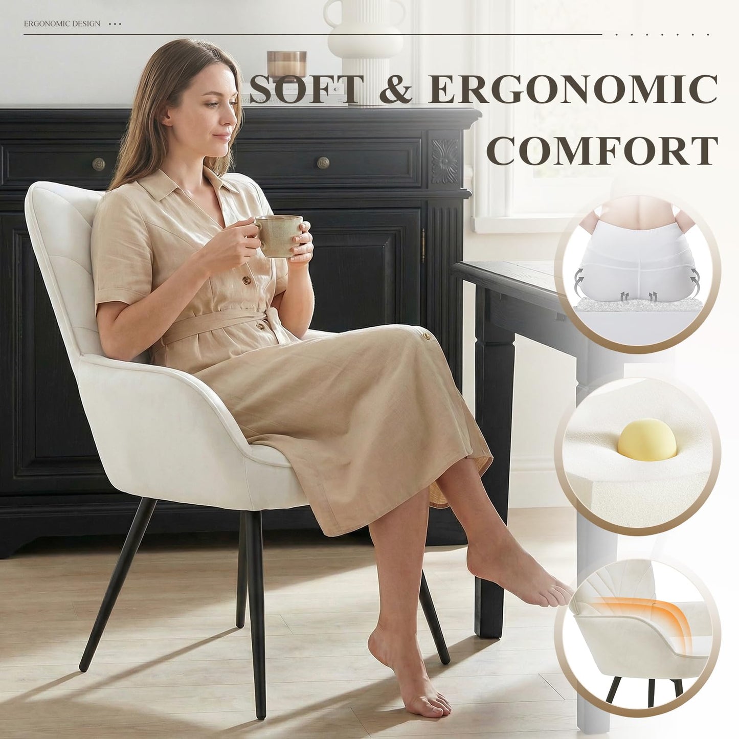 COLAMY Velvet Accent Chair with Black Metal Legs, Modern Armchair with Ergonomic Backrest