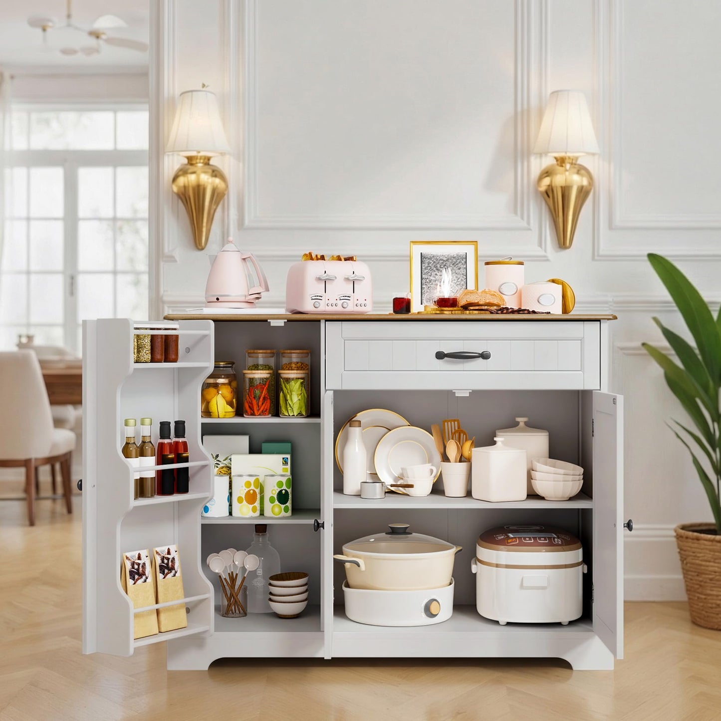 Xbro Sideboard Cabinet, Kitchen Storage Cupboard with Drawer