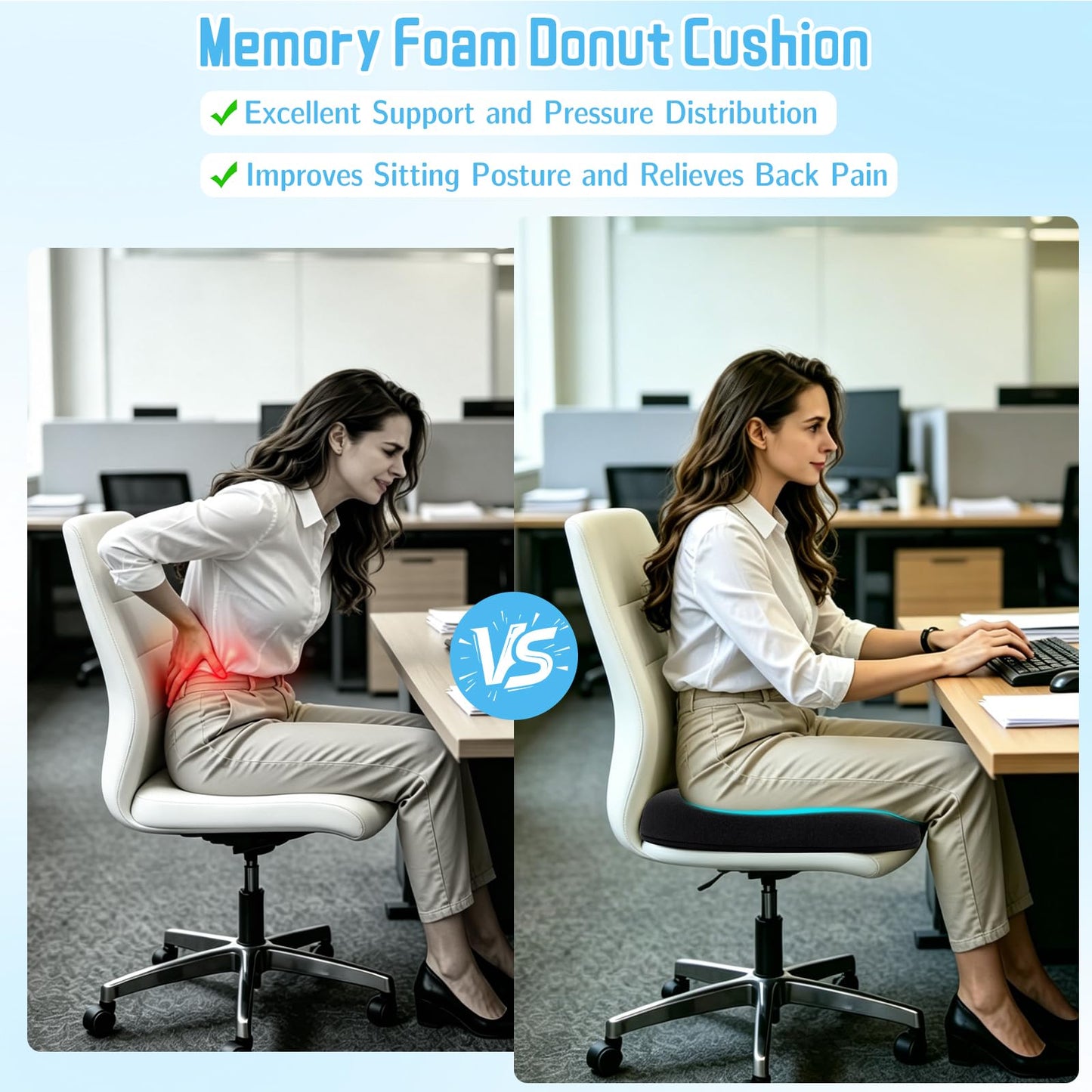 KANGBES Donut Cushion for Hemorrhoids, Orthopaedic Coccyx Seat Cushion for Men & Women, Memory Foam Tailbone Pain Relief Cushion for Office, Sciatica