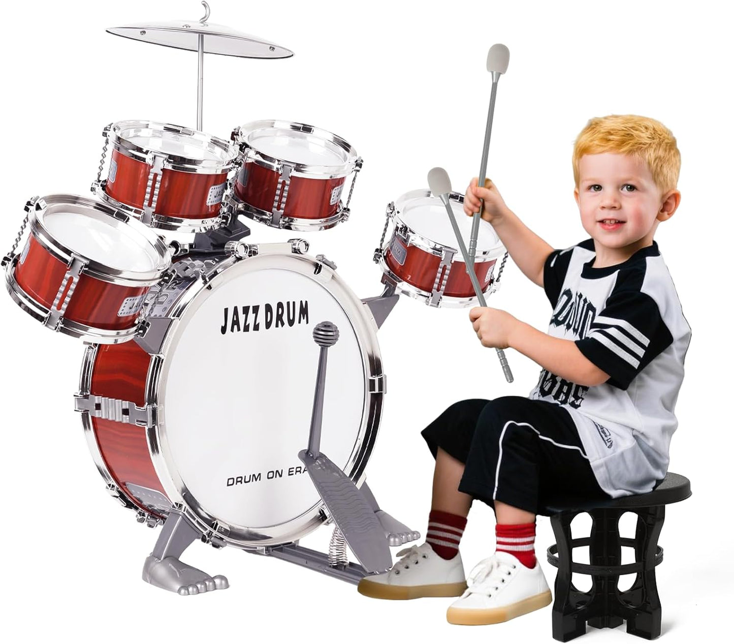 m zimoon Kids Drum Kit, New but missing instructions, open, scruffy box