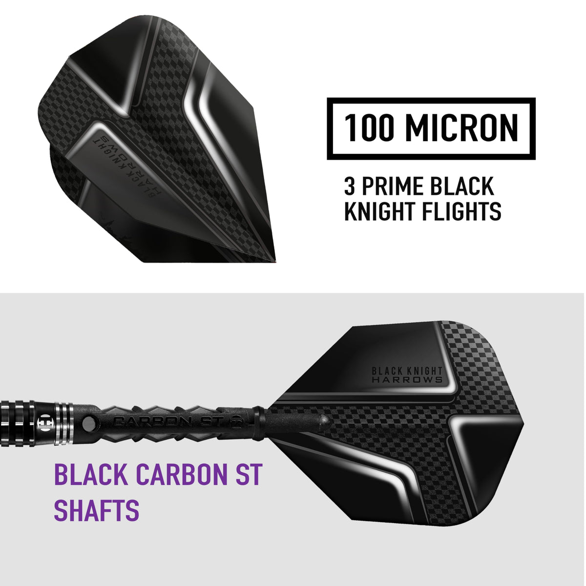 Harrows Black Knight 90% Tungsten Steel Tip Darts Set, 21g - 26g - Includes Black Carbon ST Midi Shafts & Micron Black Knight Flights (24g)