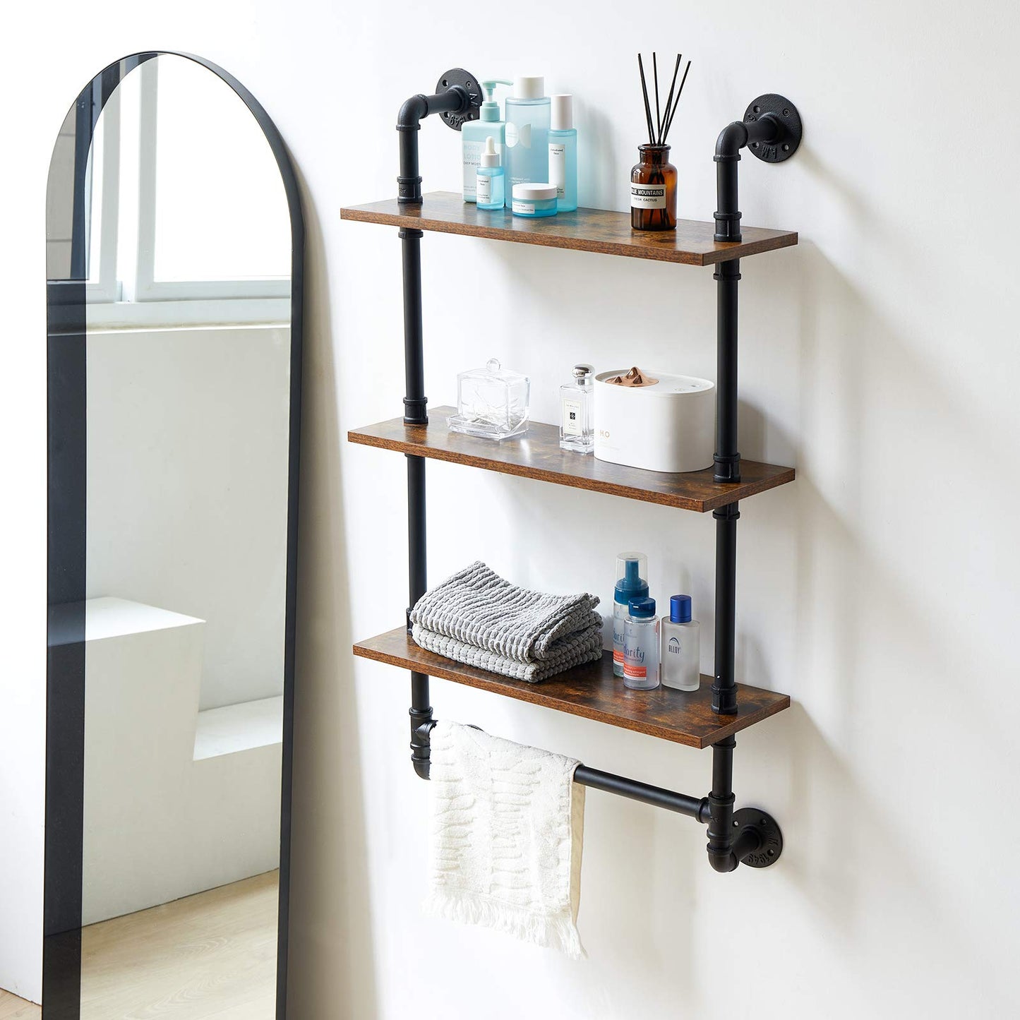 IBUYKE Pipe Floating Shelves, Wall Shelf Outdoor, 60x20x103cm, Decorative Shelving Unit for Wall, Plant Stand, Storage Organiser Shelf for Bedroom,