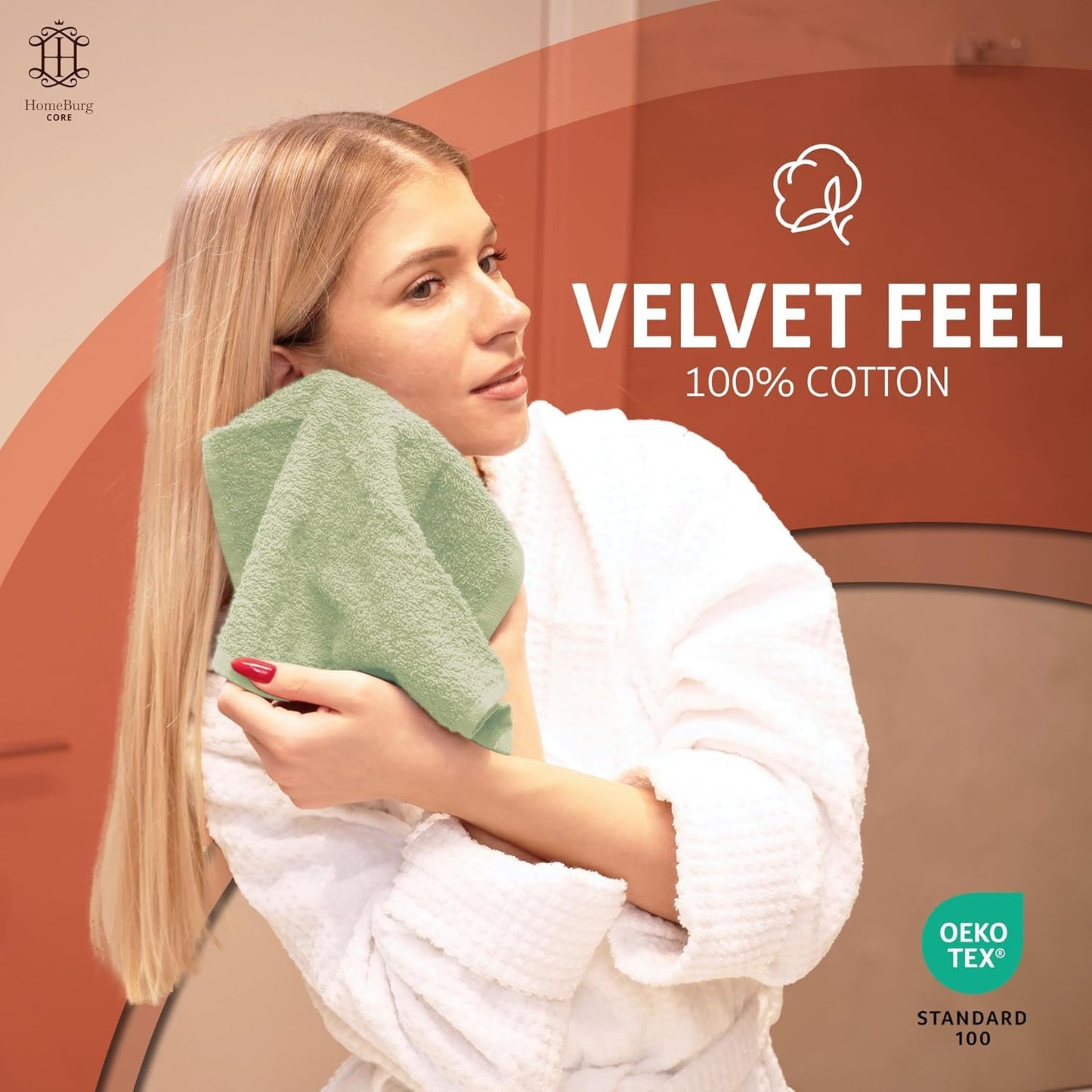 HomeBurg CORE 10-Piece Cotton Washcloths for Bathroom and Kitchen
