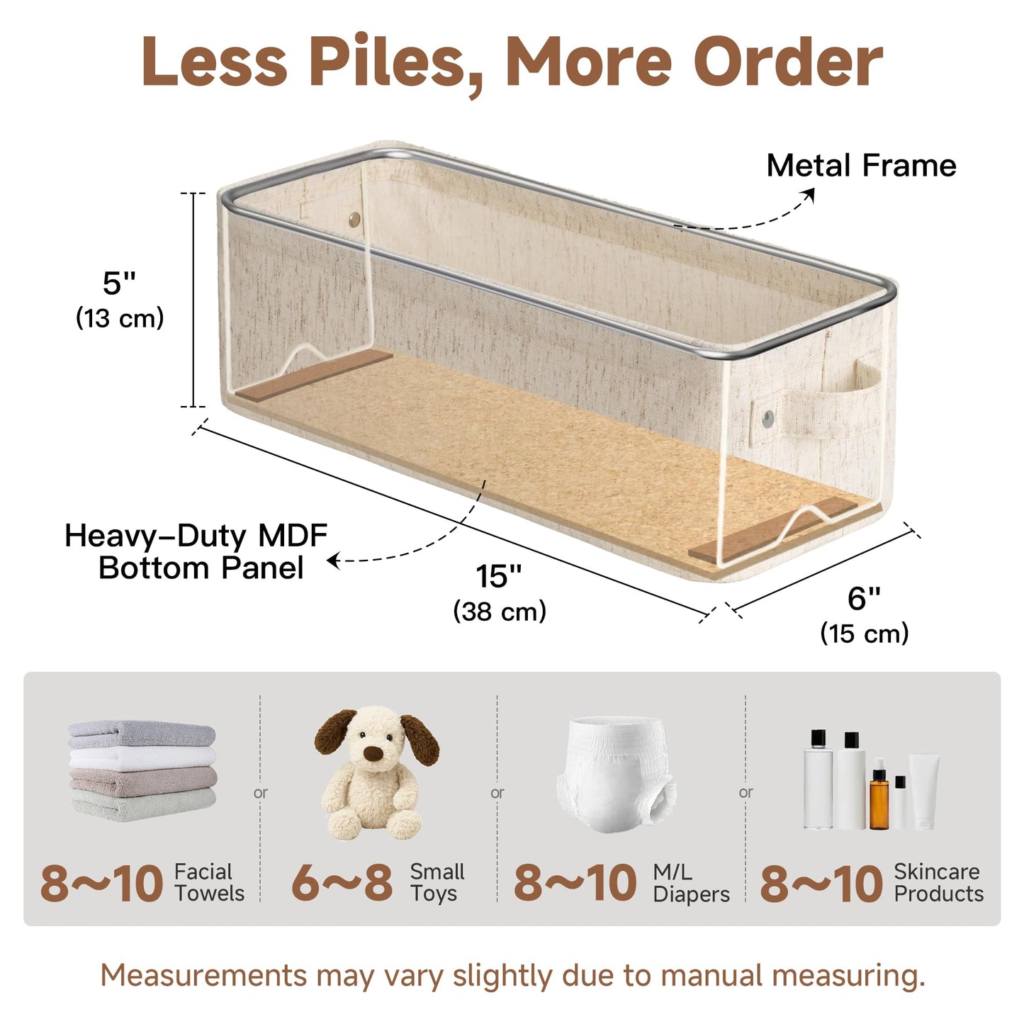StorageWorks Narrow Storage Baskets, Fabric Storage Boxes, Wardrobe Storage Boxes with Handles, Bathroom Storage Baskets for Shelves