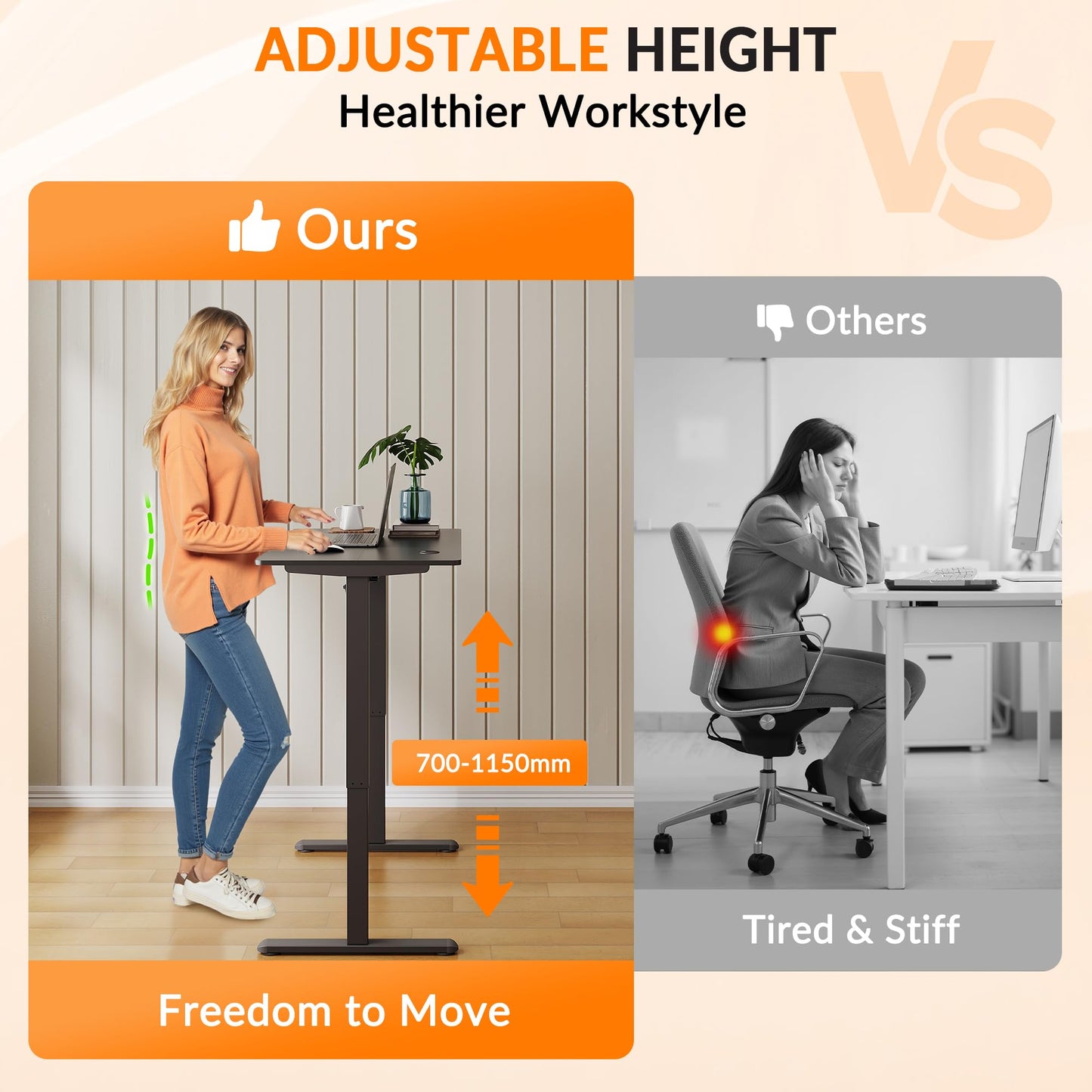 ELEGANT Electric Standing Desk 120x60cm, Height Adjustable Sit Stand Desk