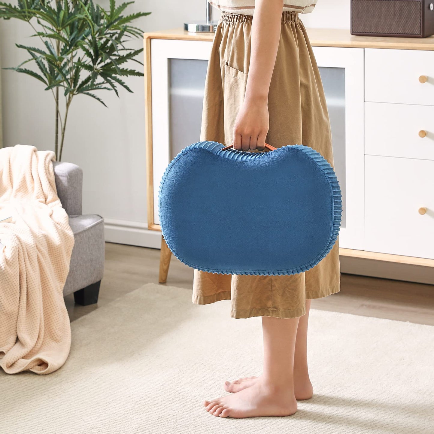 YMYNY Ottomans, Small Curved Footstool with Handle, Sofa Stool with Soft Seat Cushion, for Bedroom, Living Room, Hallway, 40 × 28 × 23CM