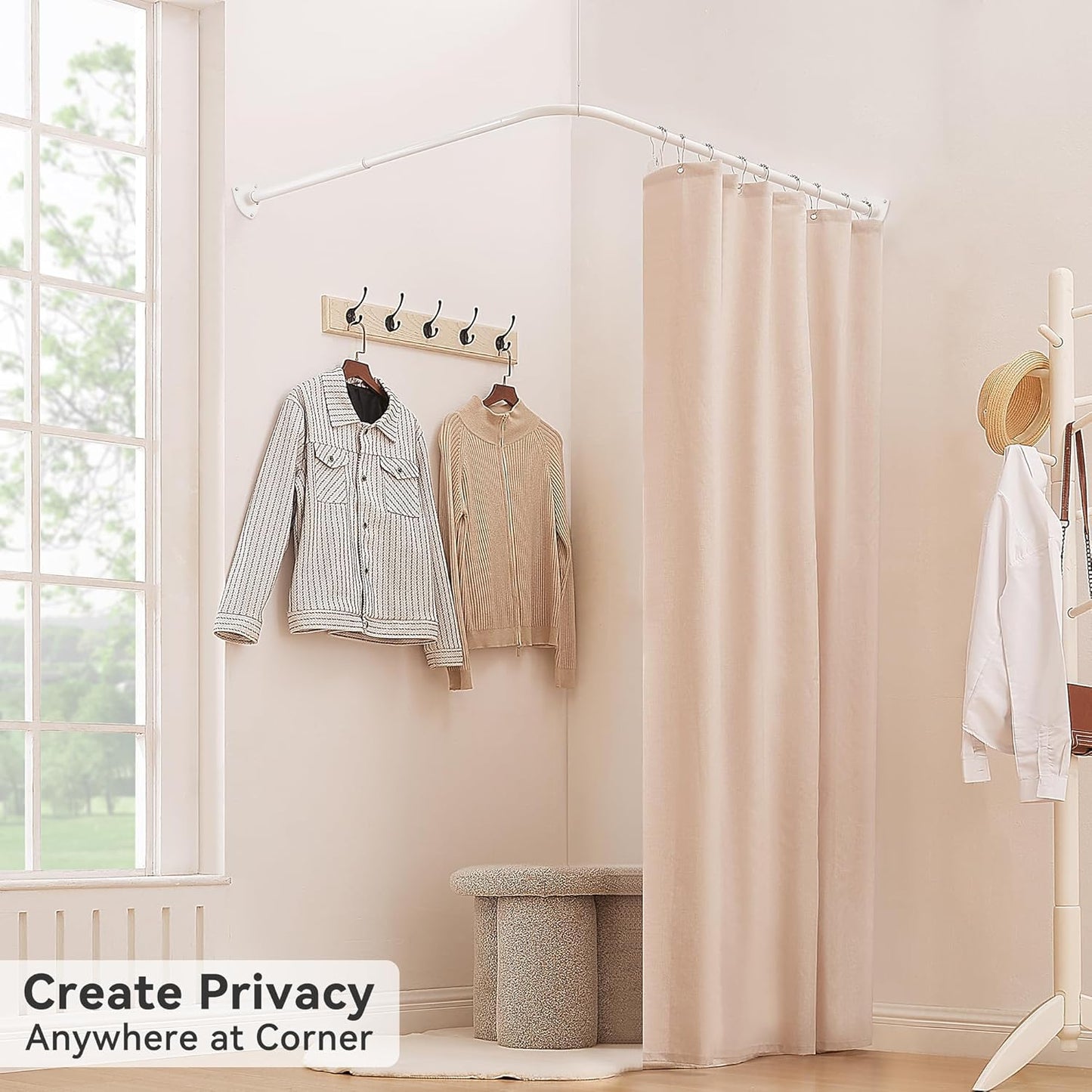 Shower Curtain Pole, L Shaped Shower Curtain Rail, Extendable Shower Curtain Rod for Bathroom, Clothing Store