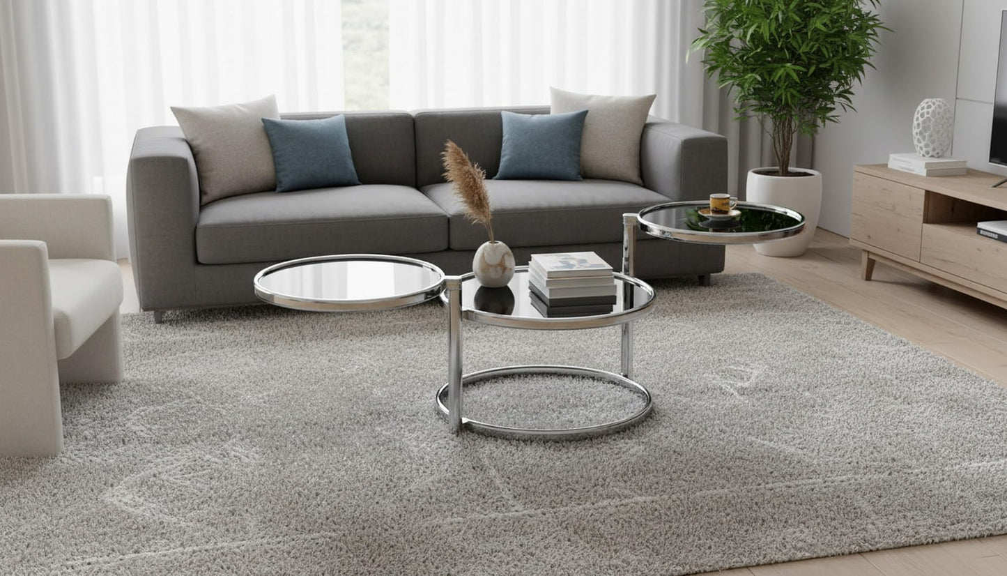 ASPECT Eterntity Glass Coffee Table with Swivel Motion, Chrome/Black, 58x50x43cm, CT11BK/CH