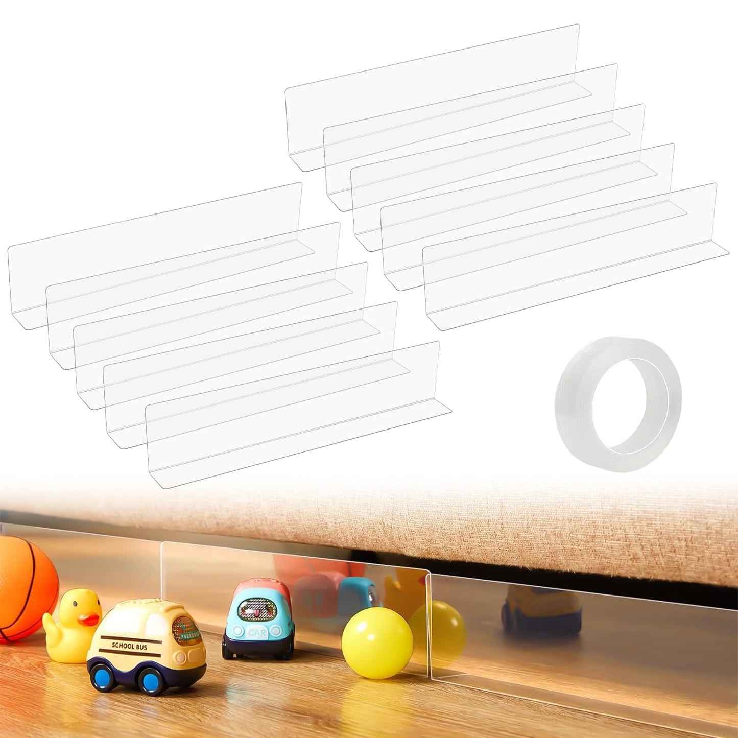 DBREAKS Blocker Toys Sofa, 10 Blocks Toys for Furniture 40 x 8 x 4 cm, Transparent Sofa Blocker with Adhesive Tape, Adjustable Hollow Bumper for Sofa