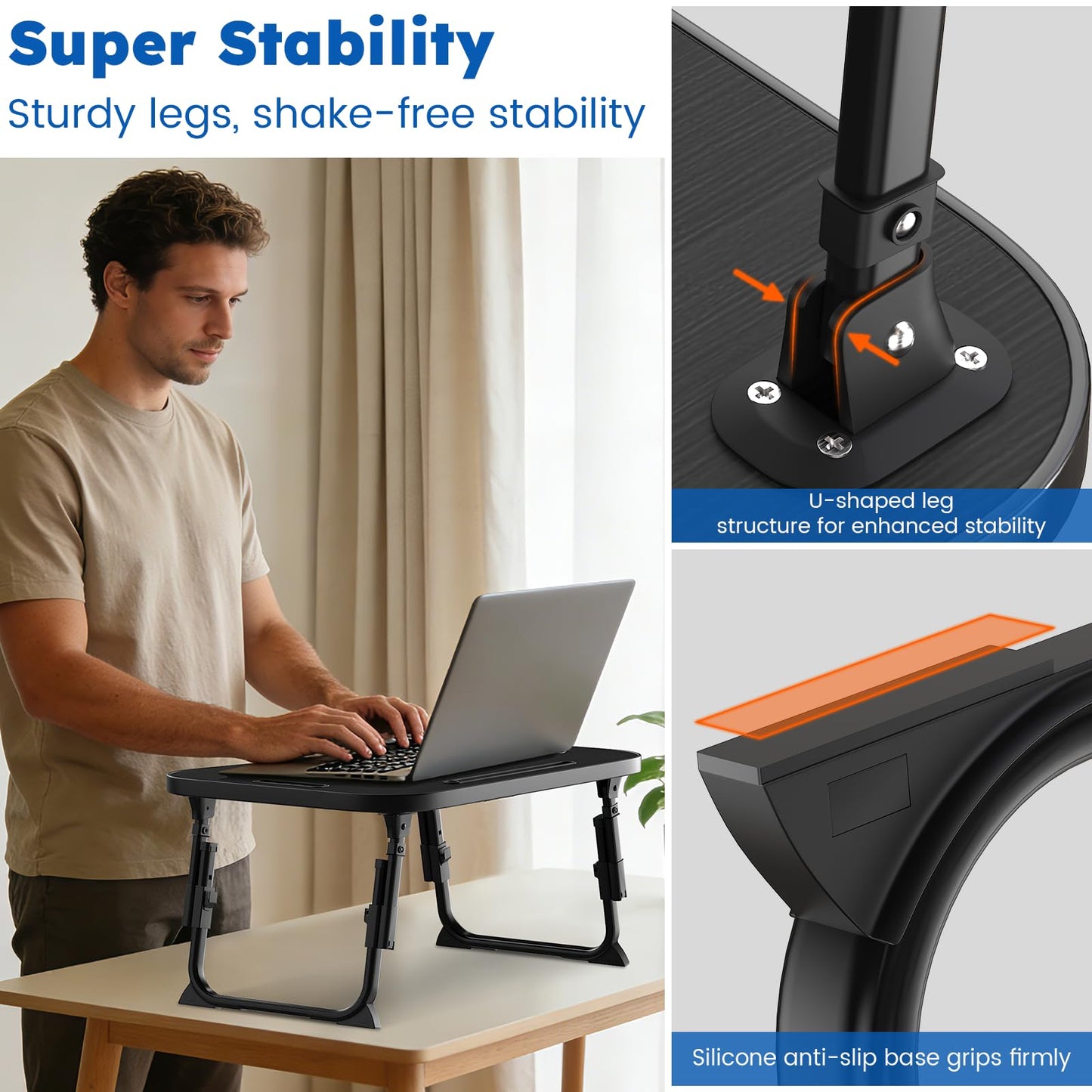 Laptop Desk, Laptop Bed Table with Cup Slot, Reading Holder Notebook Stand Breakfast Tray Book Holder for Sofa, Terrace, Balcony