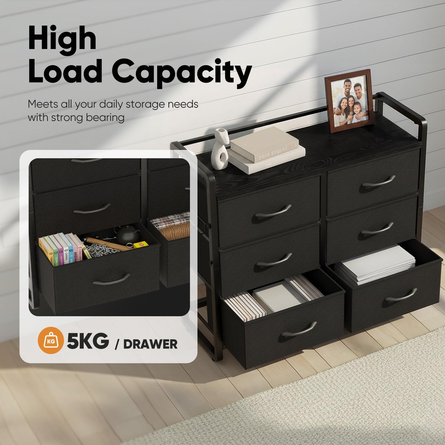 MAXLEAD Chest of Drawer with 6 Drawers, Large Capacity Storage Organiser Unit, Fabric Dresser for Bedroom, Living Room, Hallway - Black