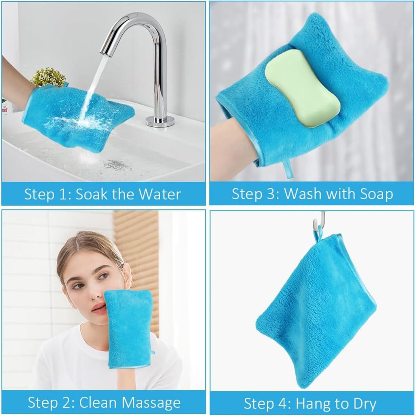YUNYU Flannel Bath Gloves 5-Pack | Ultra-Soft Microfiber Wash Mitts for Adults & Kids | Reusable Exfoliating Bath & Shower Gloves