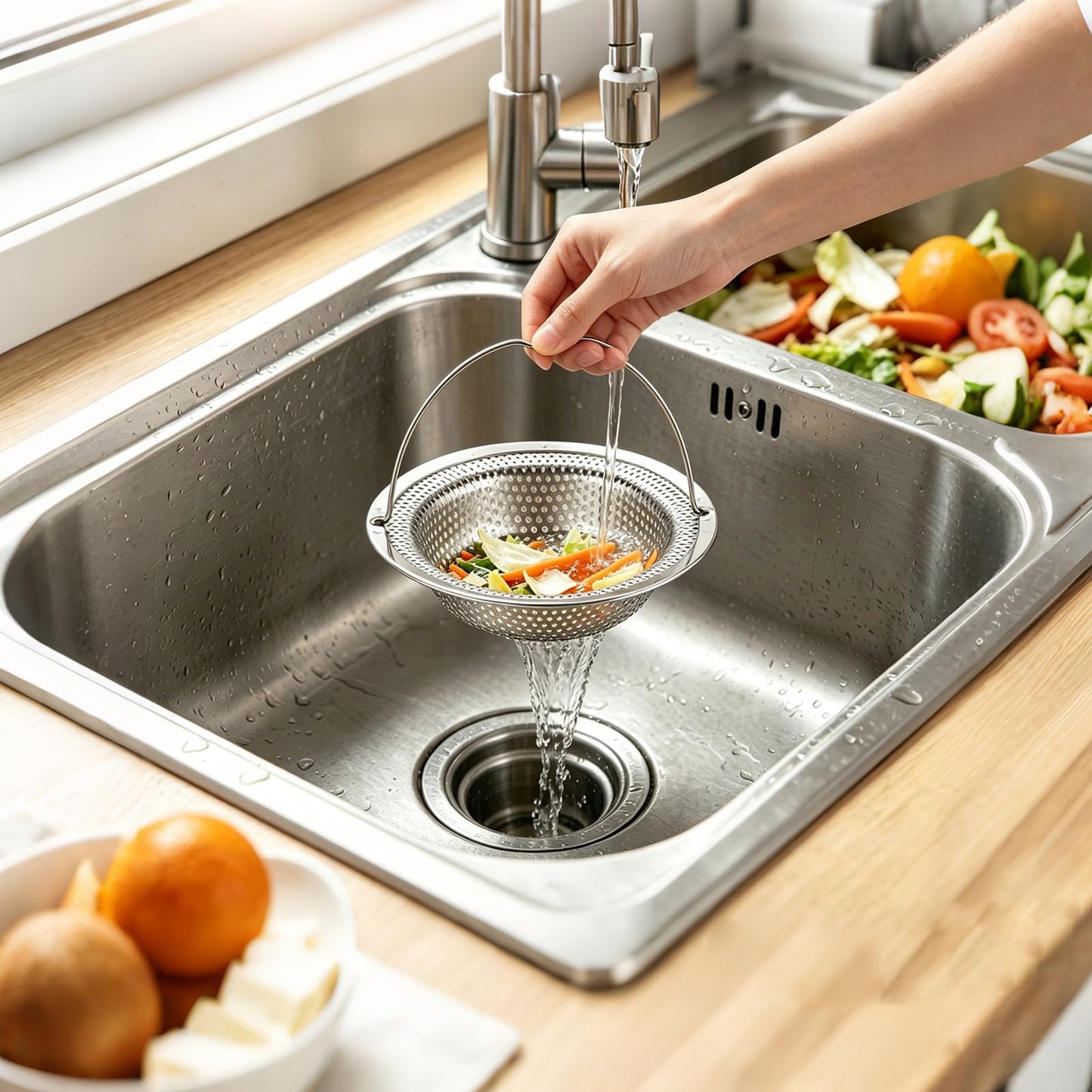 1 Piece Sink Strainer Kitchen Sink, Stainless Steel Sink Strainer, Hair Strainer Shower, Prevent Sewer Blockages (11 x 8 x 2 cm)