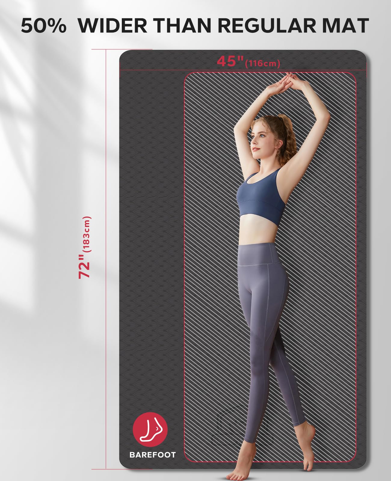 HAPBEAR Large Yoga Mat for Women-183cm116cm6mm, TPE Non-Slip, Durable, Eco-Friendly, Extra Large Thick Wide Exercise Mat for