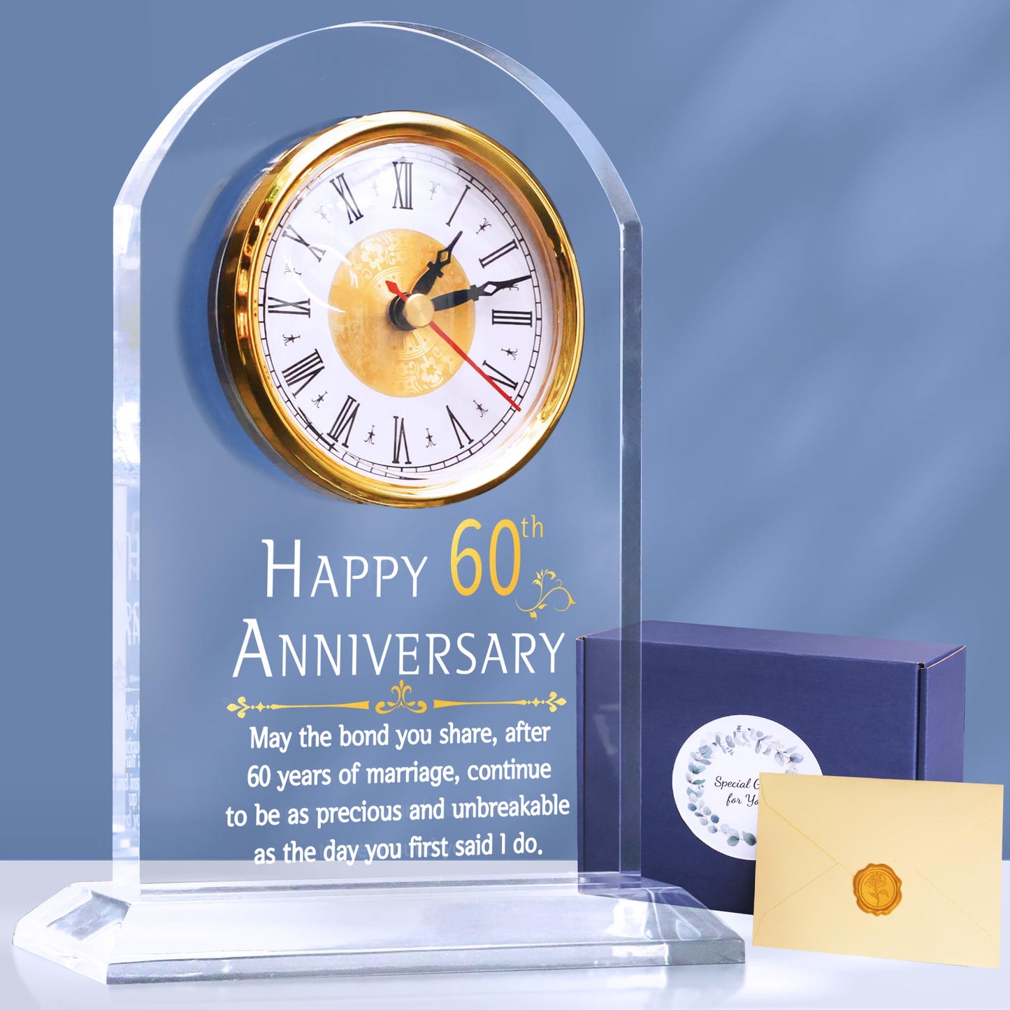 OkiyiD 60th Anniversary Wedding Gift, Anniversary Quartz Clock, Desk Table Clock, 60 Years of Marriage, Daimond Wedding for Couple, Parents,
