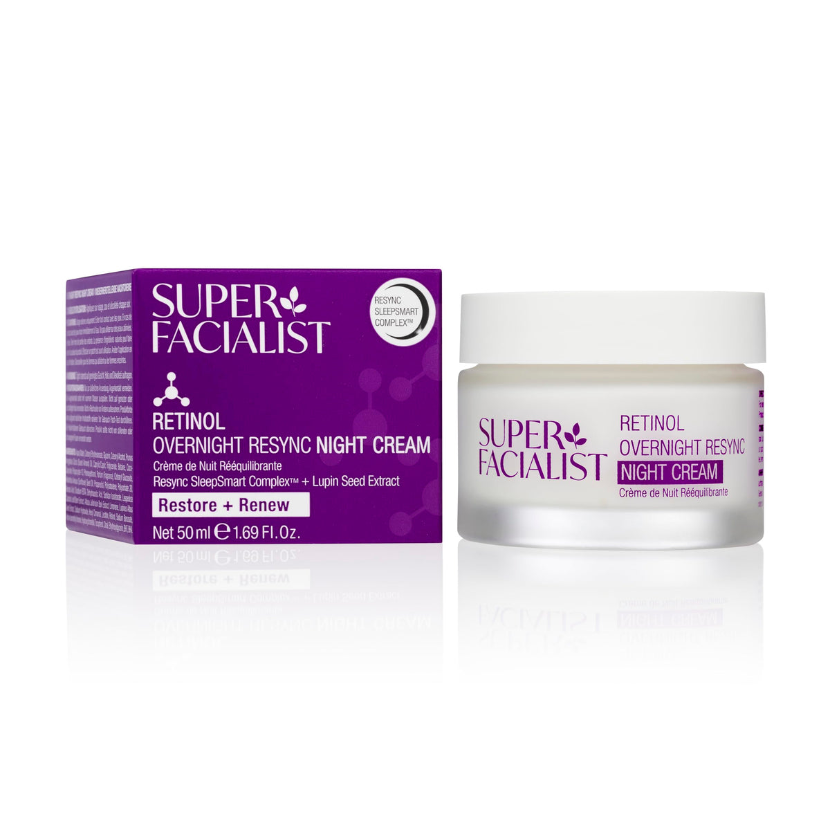 Super Facialist Retinol Overnight Resync Night Cream 50ml ? Anti-Ageing Night Moisturiser with Retinol & Hydrating Complex for Smoother Skin