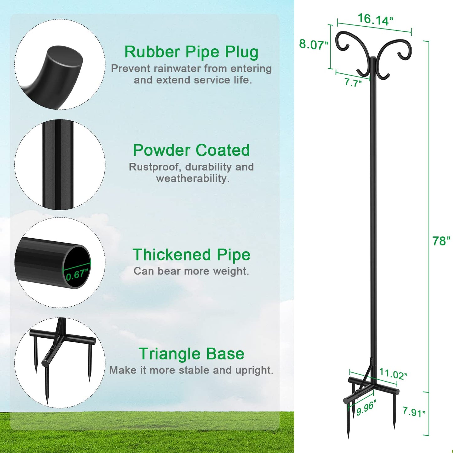 Mutool 78in/198cm Adjustable Shepherds Hooks for Outdoor, 2 Pack Heavy Duty Bird Feeder Pole, Shepherds Crook Garden Hooks for Lantern Birdfeeder