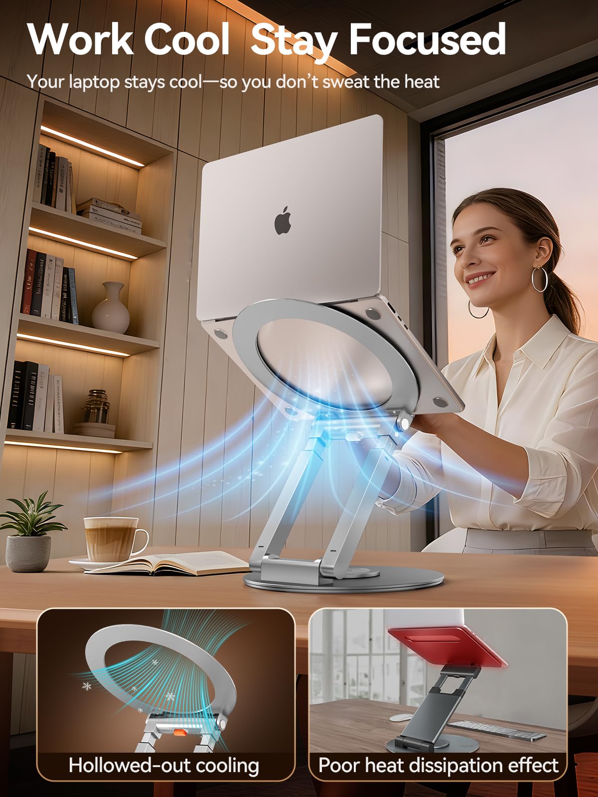 Anifrim Telescopic Laptop Stand, 360 Rotating Computer Stand Adjustable Height Swivel Pull Out Design Ergonomic Latptop Riser Standing Desk Converter