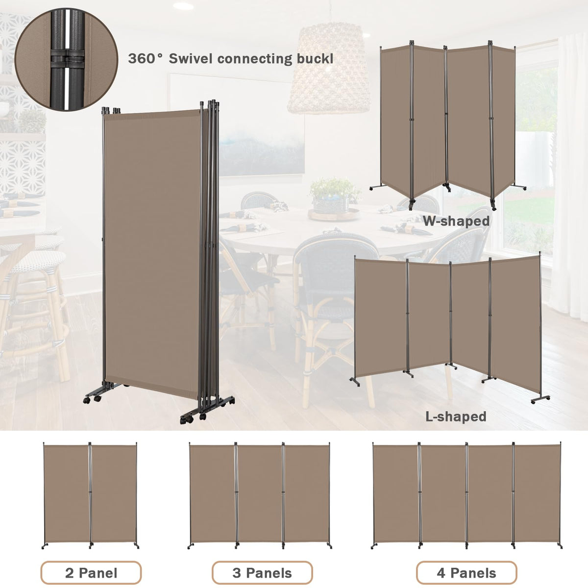 Angel Living 4 Panels Folding Room Divider, Privacy Screen Composed of Polyester Fabric and Sturdy Iron Frame