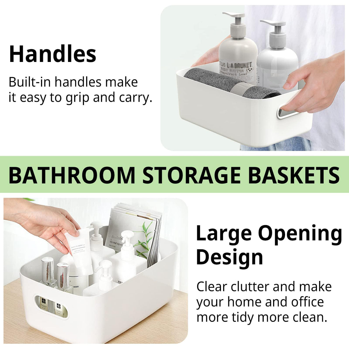W&H 5 PCS White Plastic Storage Boxes Small with Handle