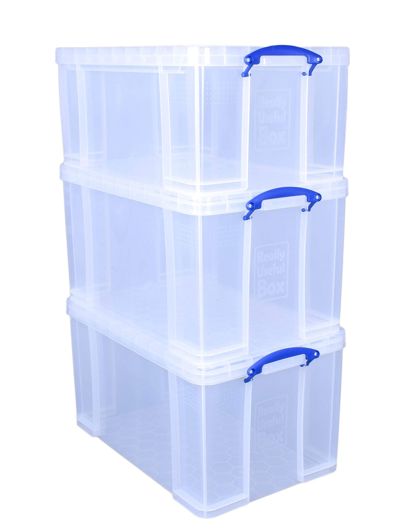 Really Useful Box Plastic Storage (Bonus Pack of 3) 2 x 84 Litre + 1 x 64 Litre Clear