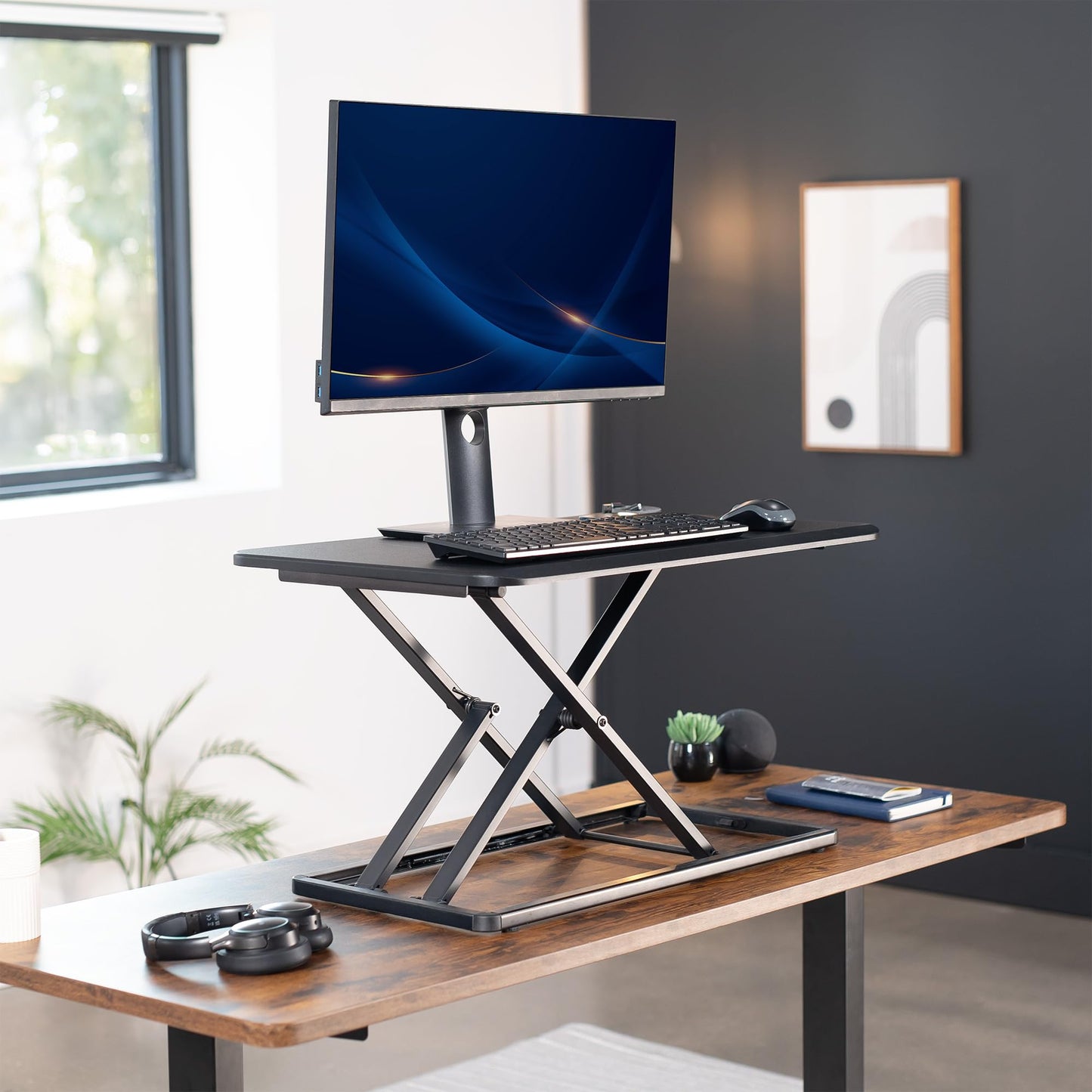 VIVO Economy Single Top Height Adjustable 29 inch Standing Desk Converter, Sit Stand Tabletop Monitor and Laptop Riser Platform Workstation