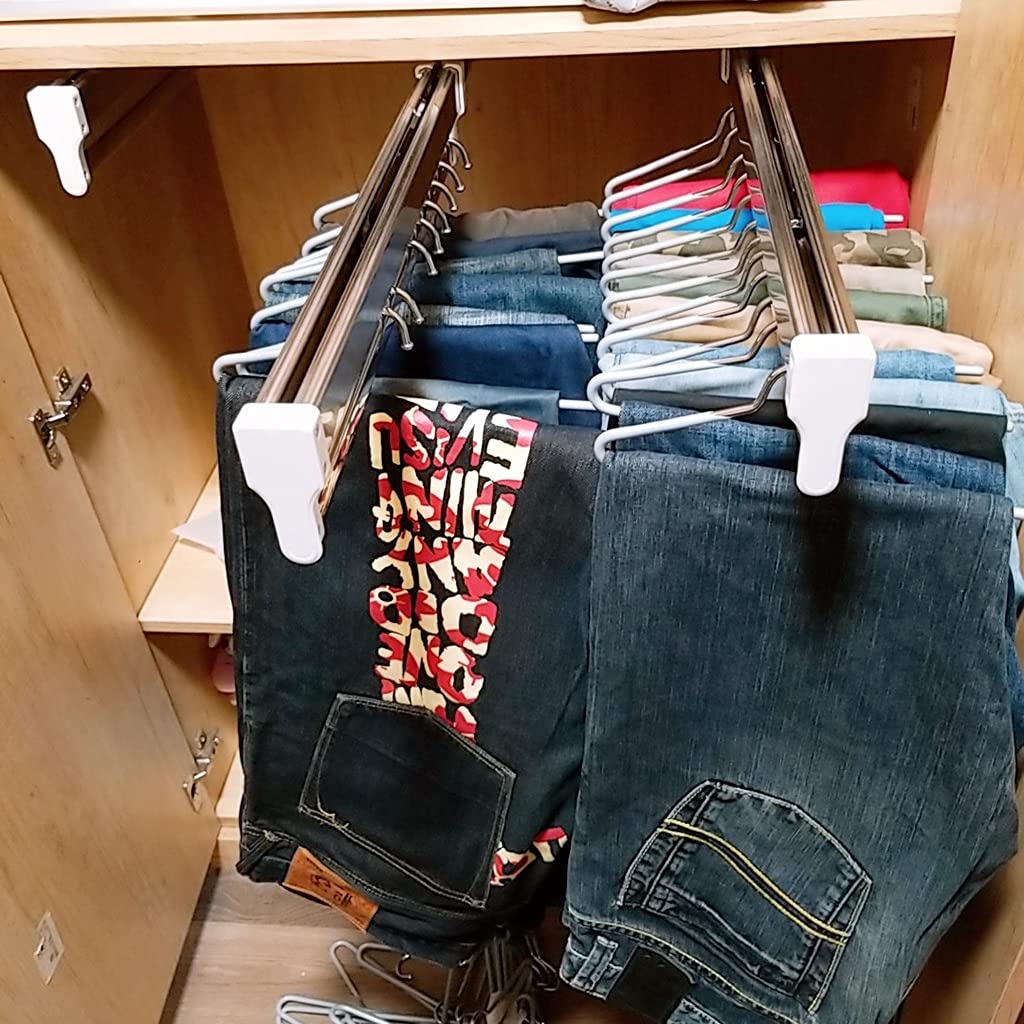 Pull Out Clothes Rail 30-80cm, Steel Extendable Closet Rod For Pants Clothing Storage, Wardrobe Adjustable Clothes Hanger Rail Space Saving