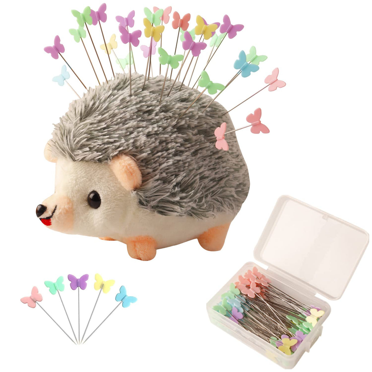 CICILIAYA Hedgehog Shape Pin Cushion, Cute Pincushions Sewing Kit Accessories Supplies Needle Cushions Holder with 100Pcs Colored Ball Heads Straight