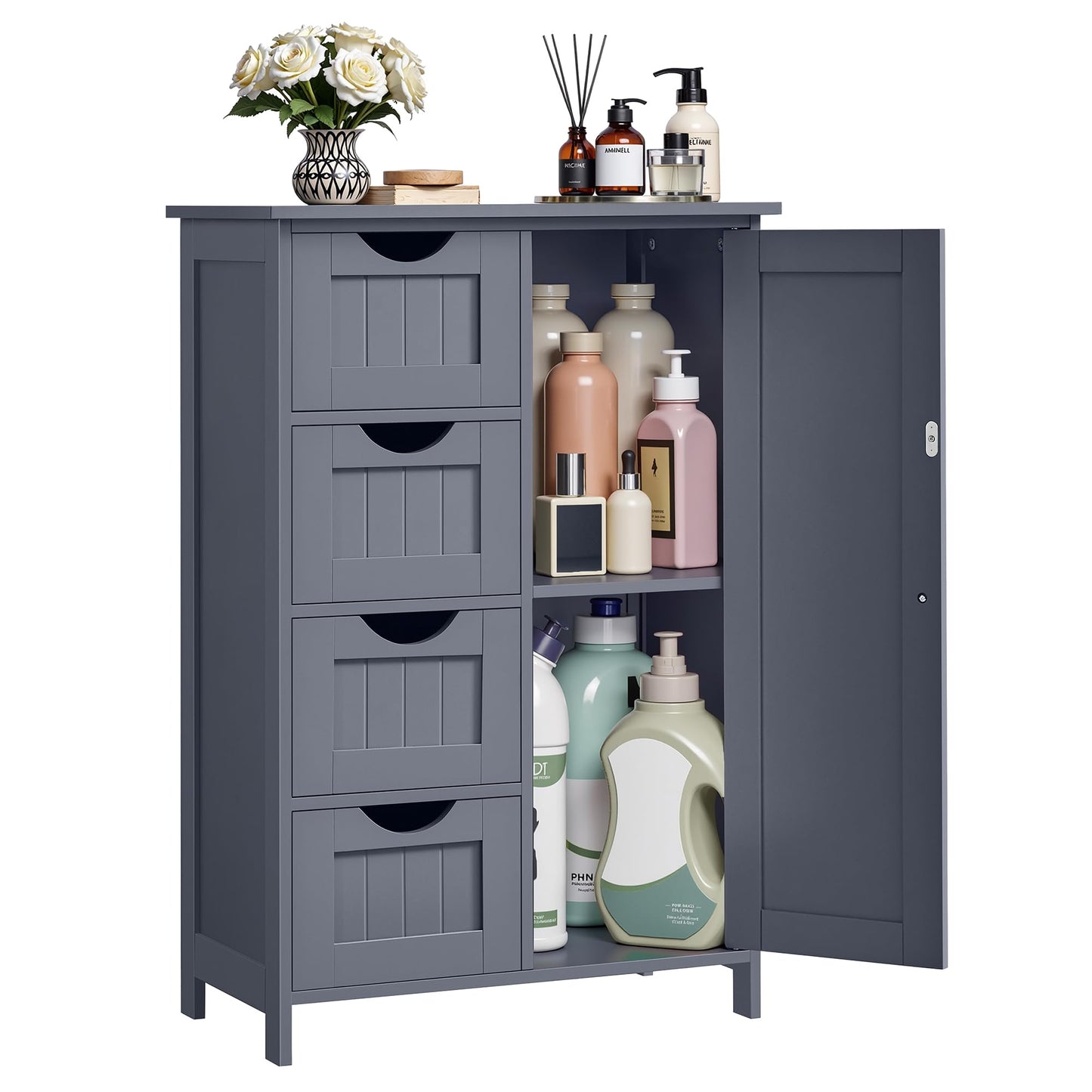 VASAGLE Bathroom Cabinet Narrow Bathroom Cabinet Chest of Drawers with 4 Drawers Adjustable Shelf for Living Room Kitchen Hallway Deep Freestanding
