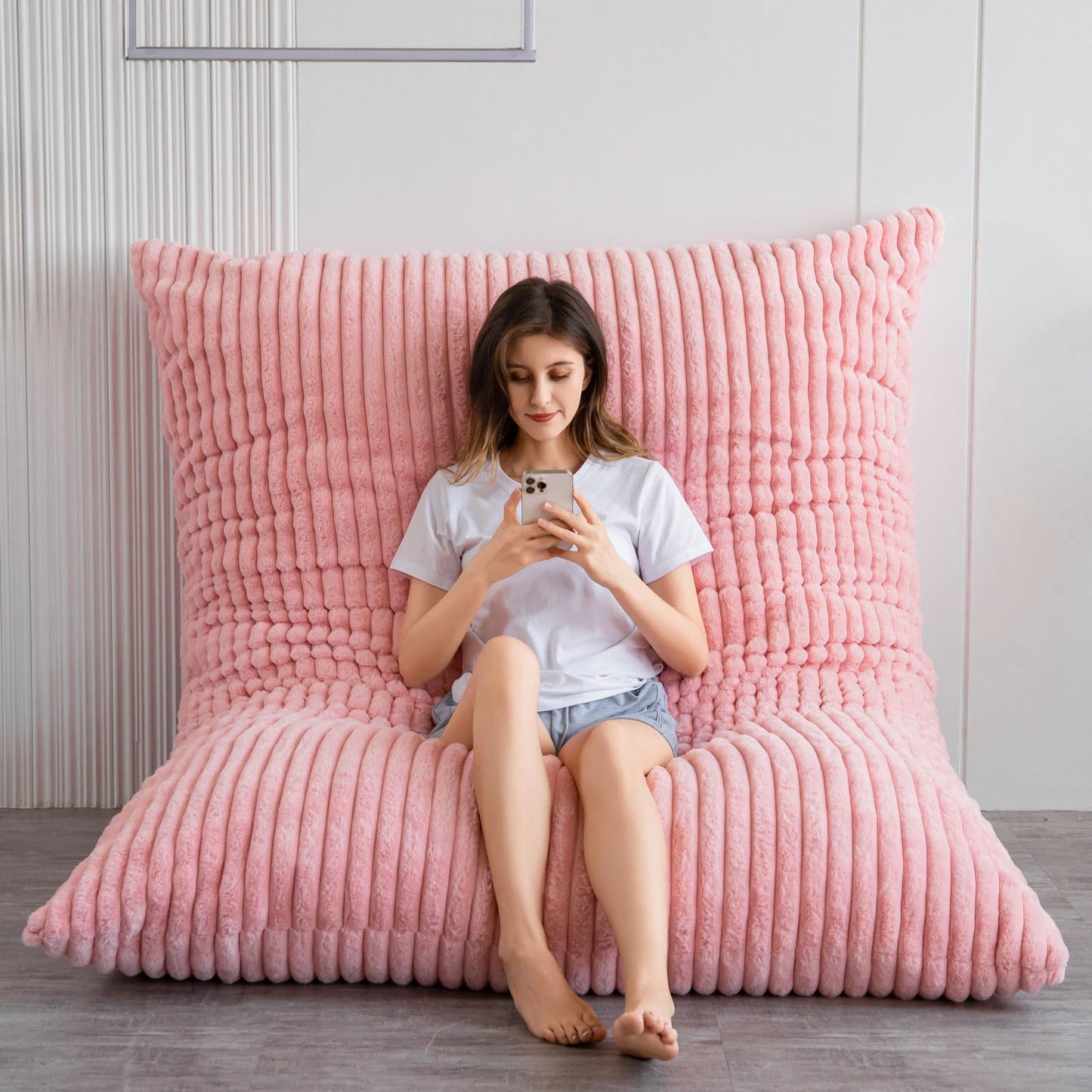 MAXYOYO Bean Bag Chairs, Bean Bag Bed for Adults High-Density Foam Filling, Convertible Sofa Bed Faux Fur, Giant Bean Bag Chairs for Adults