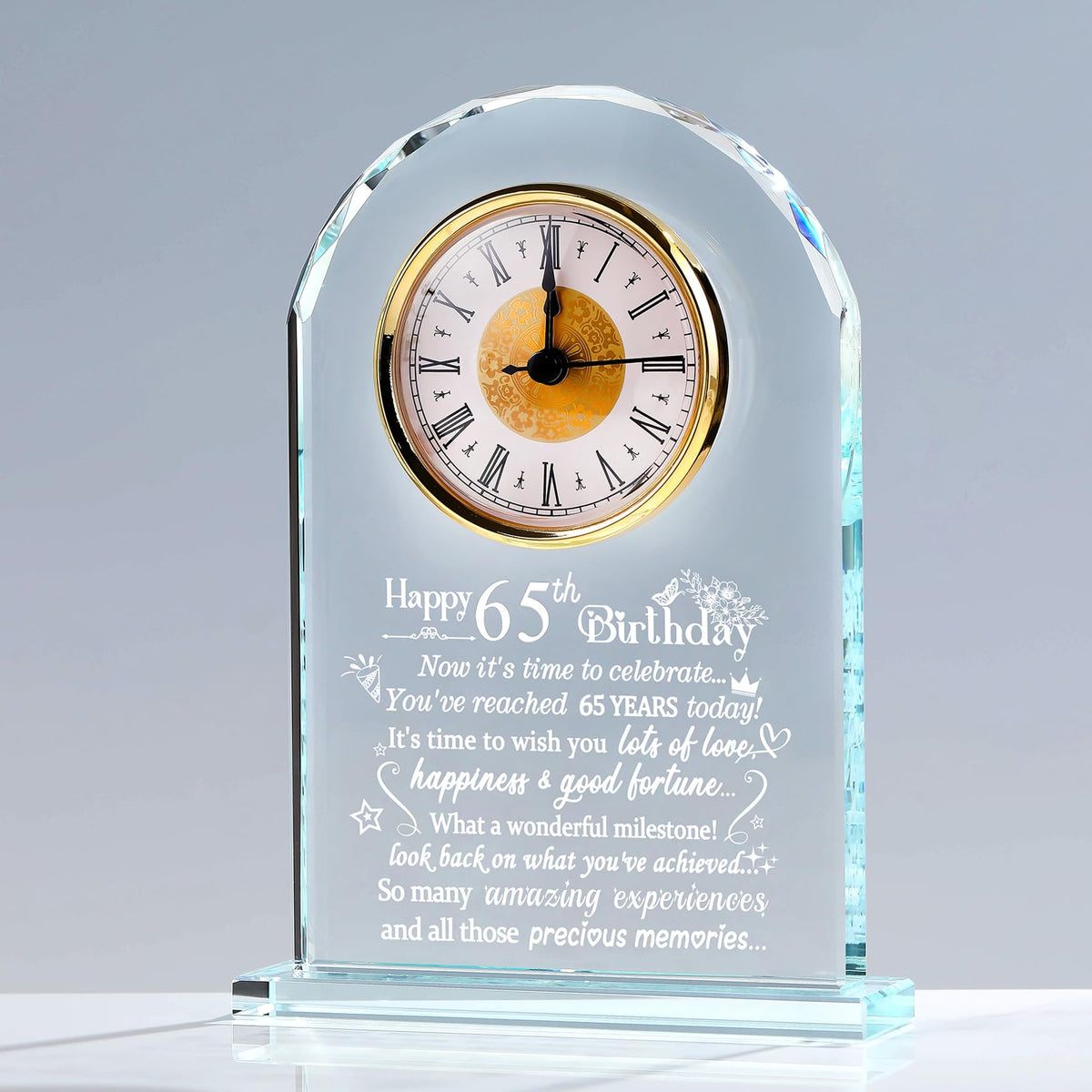 65th Birthday Quartz Clock Gifts for Women Ladies, Happy 65th Birthday Crystal Keepsake Ornament Presents for Friends Mum Turning 65 Years Old