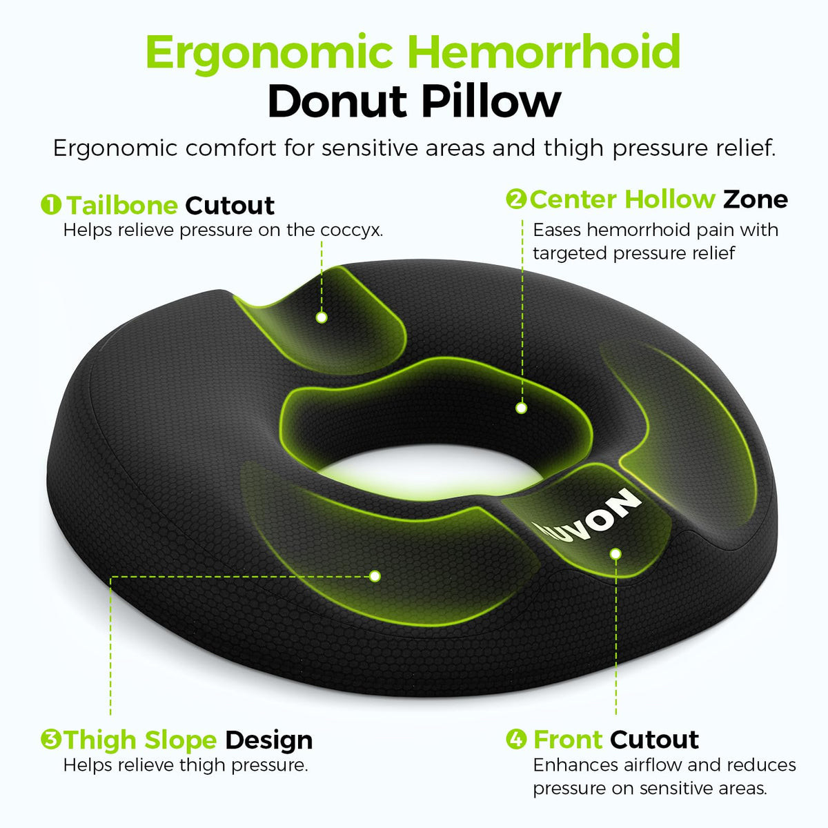 AUVON Donut Cushion for Hemorrhoid & Tailbone Pain Relief, Dual-U Design