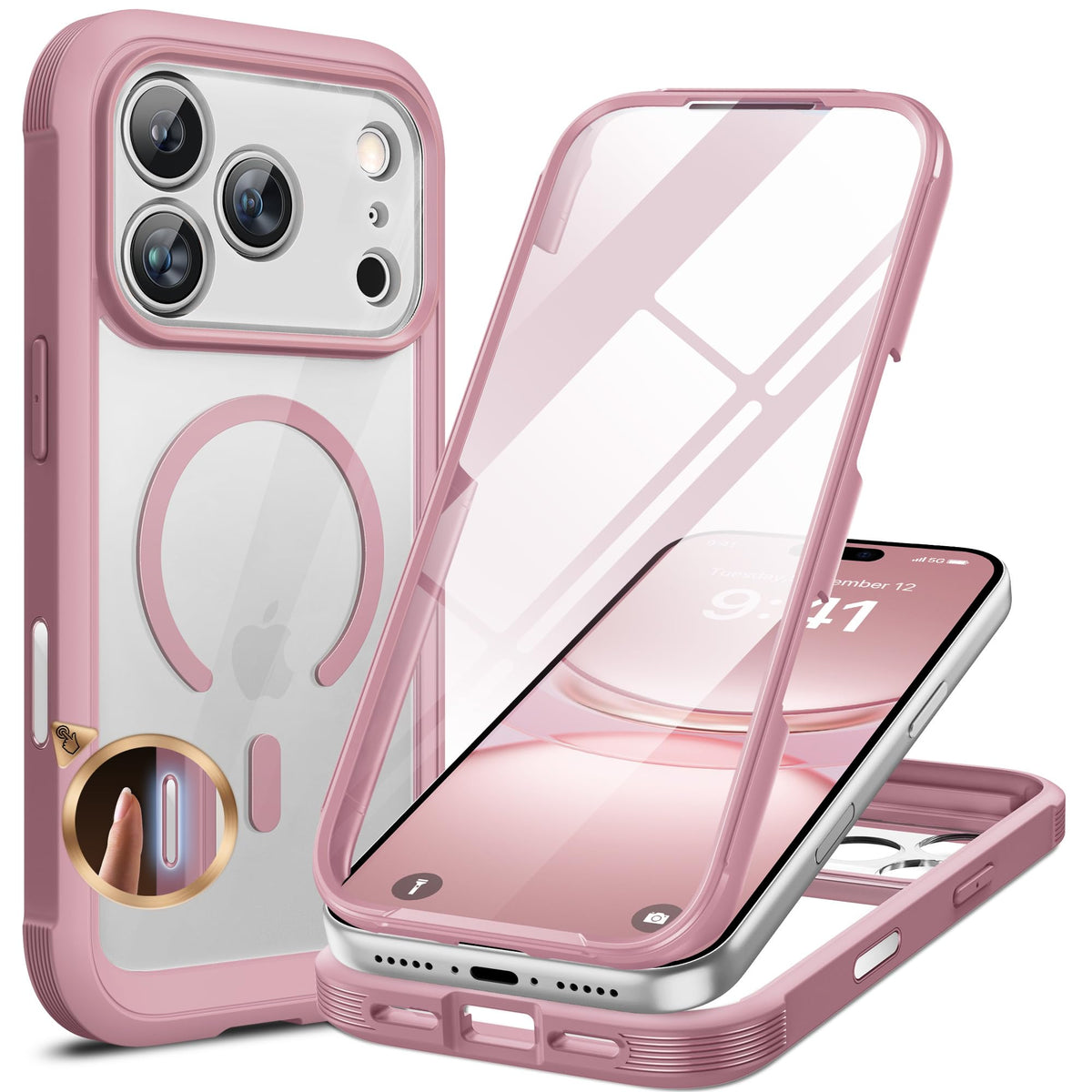 Miracase Magnetic Case for iPhone 17 Pro Max Case 6.9", [Camera Control Capture Button] Built-in Glass Screen Protector, Compatible with MagSafe, Full