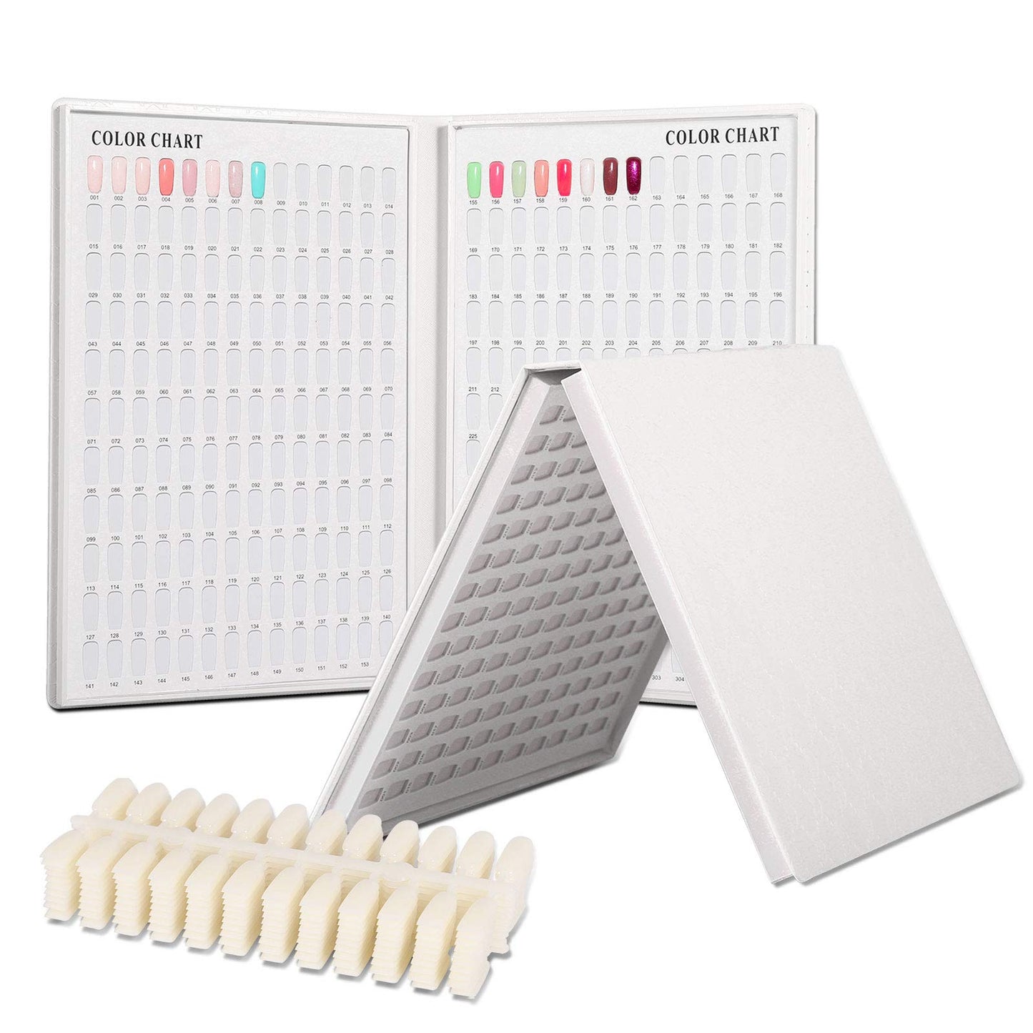 BNG Nail Display Book, 308 Colors Polish Chart With 360pcs Tips, UV Gel Color Card Board, Salon Tools (White 308)