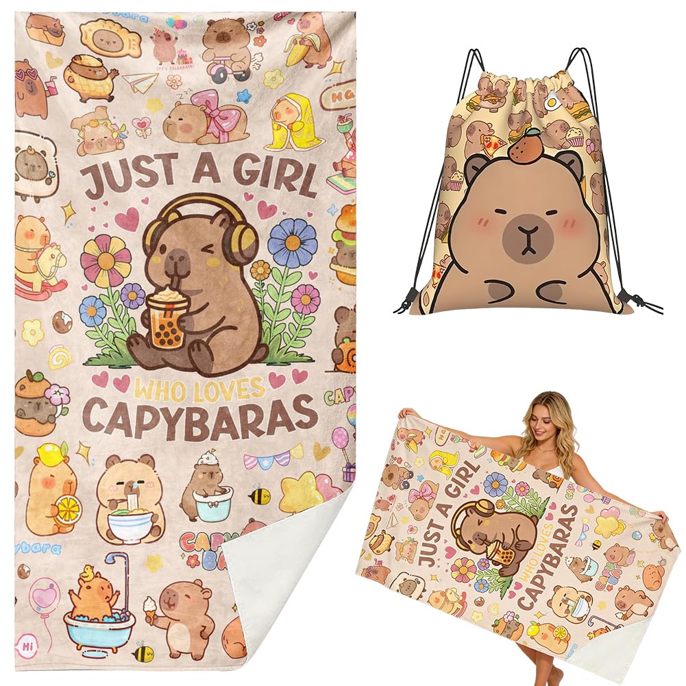 Vexthorion Capybara Microfiber Beach Towel And Drawstring Bag,75 x 150 Cm